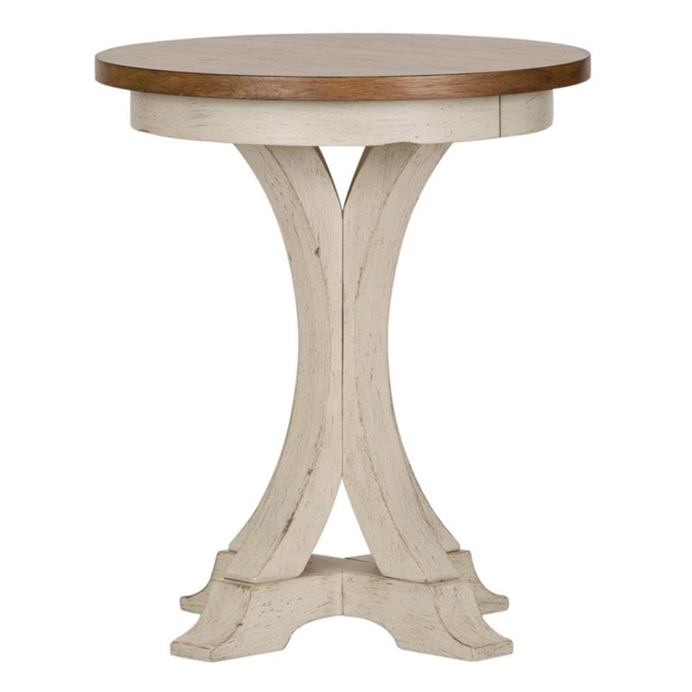 Back. Liberty Furniture Industries - Farmhouse Reimagined Round Chair Side Table in Antique White w/ Chestnut Top - White.