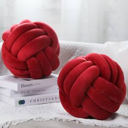 Paradigms Interiors - 2 Pieces Knot Ball Pillows Round Plush Aesthetic Cushion Soft Relieving Cute Decorative Knotted For Bed Sof - Wine Red-10.6 Inches