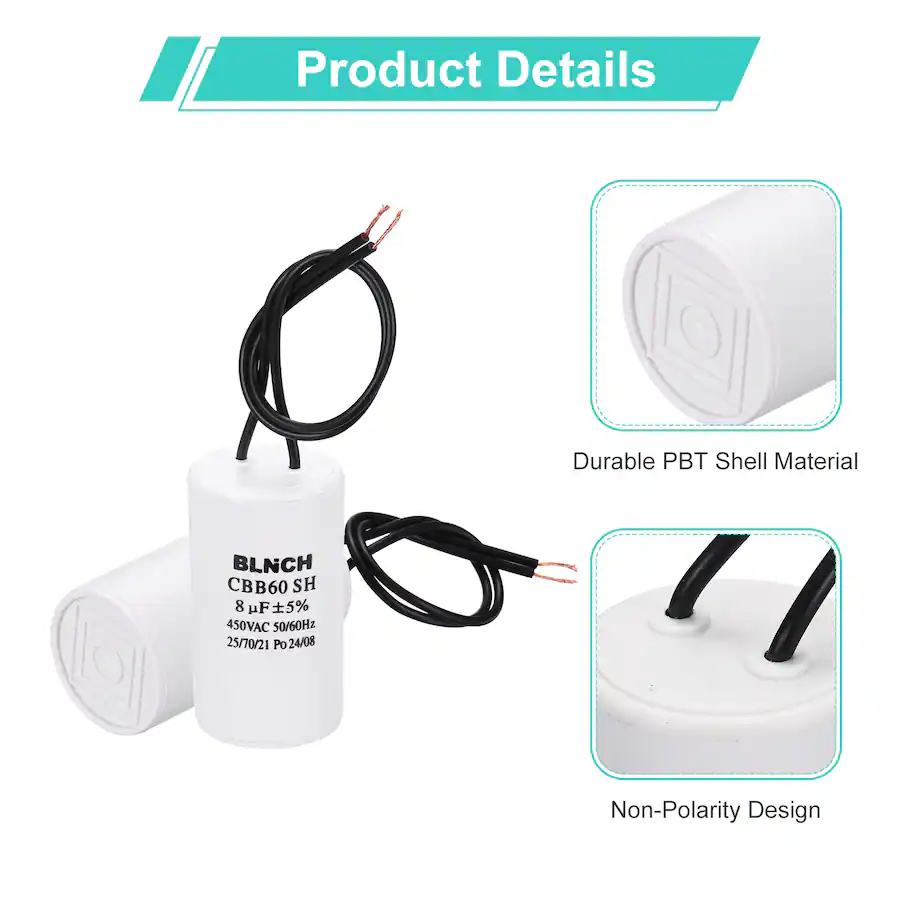 Compressor Mag Wire Unique Bargains 2pcs 8uF CBB60 Running Capacitor, AC 450V 2 Wire for ...