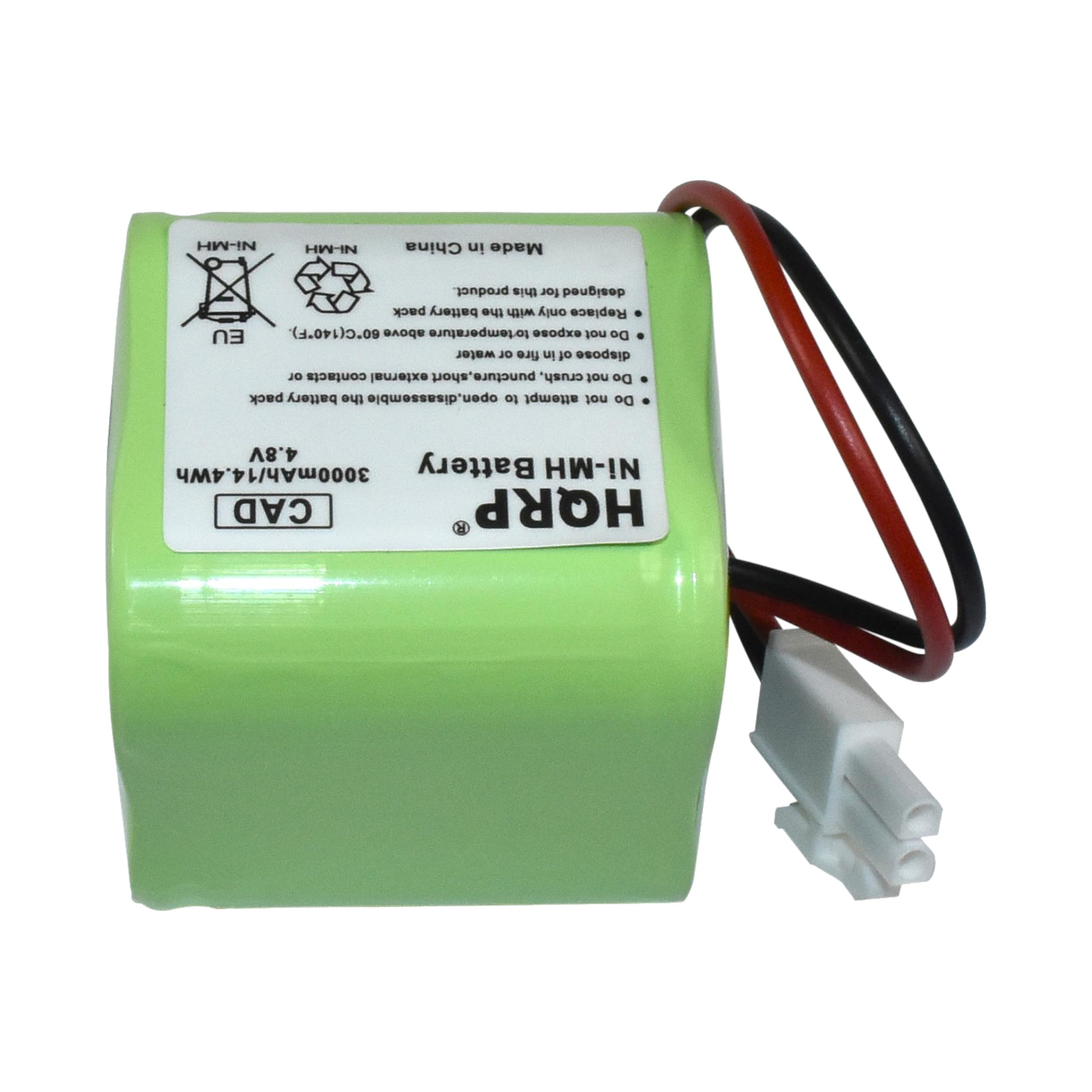 NI-MH  
Made in China  
Designed for this product only  
Replace EU (d-091).09 above  
Do not dispose of in water  
Do not puncture  
Do not crush  
Do not attempt to open or disassemble  
Do not dispose of in fire  
Do not dispose of in external contacts  
Do not dispose of in temperature  
4.8V 3000mAh/14.4Wh  
Battery Ni-MH  
CAD HQRP  

NI-MH  
NI-MH  
Made in China  
Designed for this product only  
Replace EU (d-091).09 above  
Do not dispose of in water  
Do not puncture  
Do not crush  
Do not attempt to open or disassemble  
Do not dispose of in fire  
Do not dispose of in external contacts  
Do not dispose of in temperature  
4.8V 3000mAh/14.4Wh  
Battery Ni-MH  
CAD HQRP