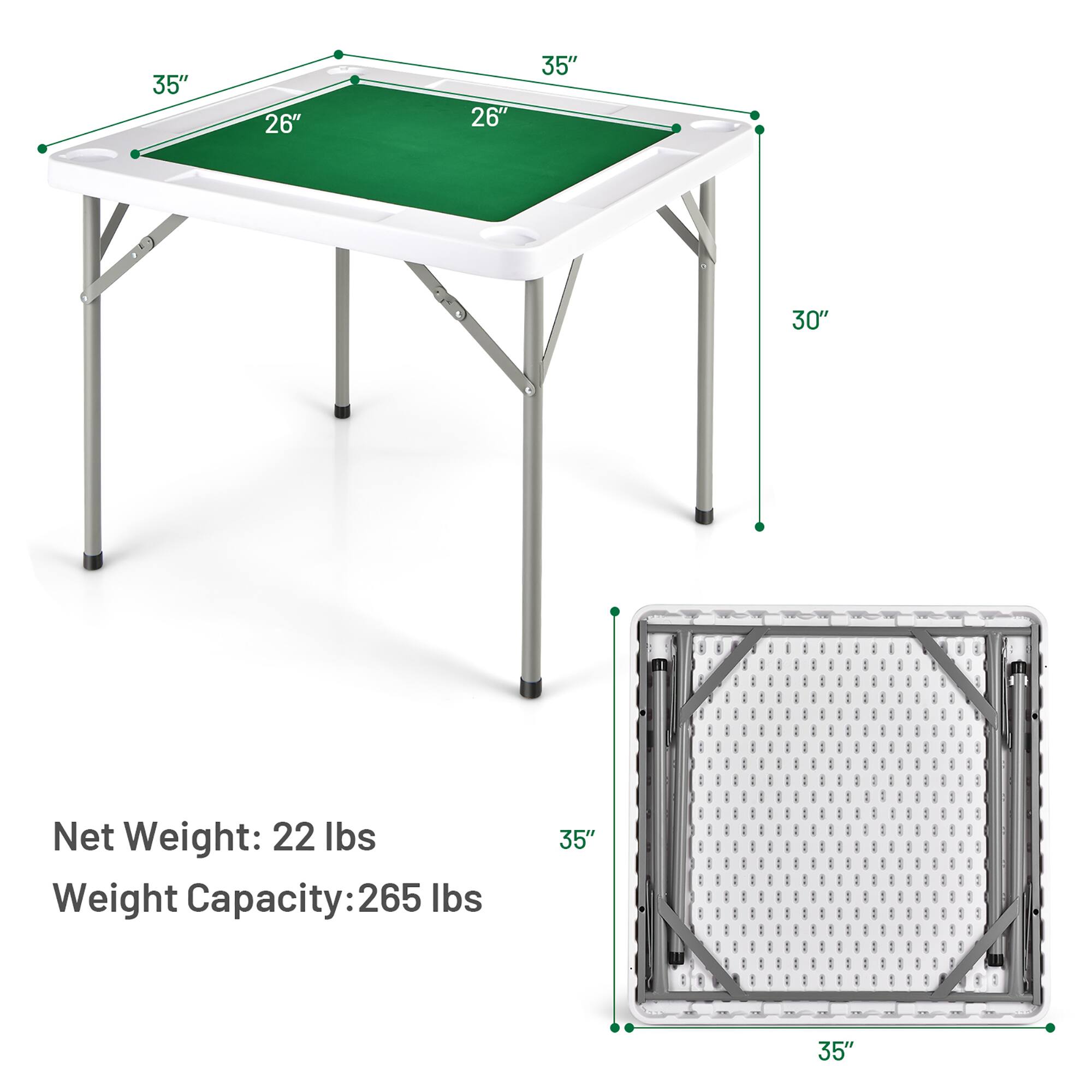 35" x 26" x 35"  
Net Weight: 22 lbs  
Weight Capacity: 265 lbs