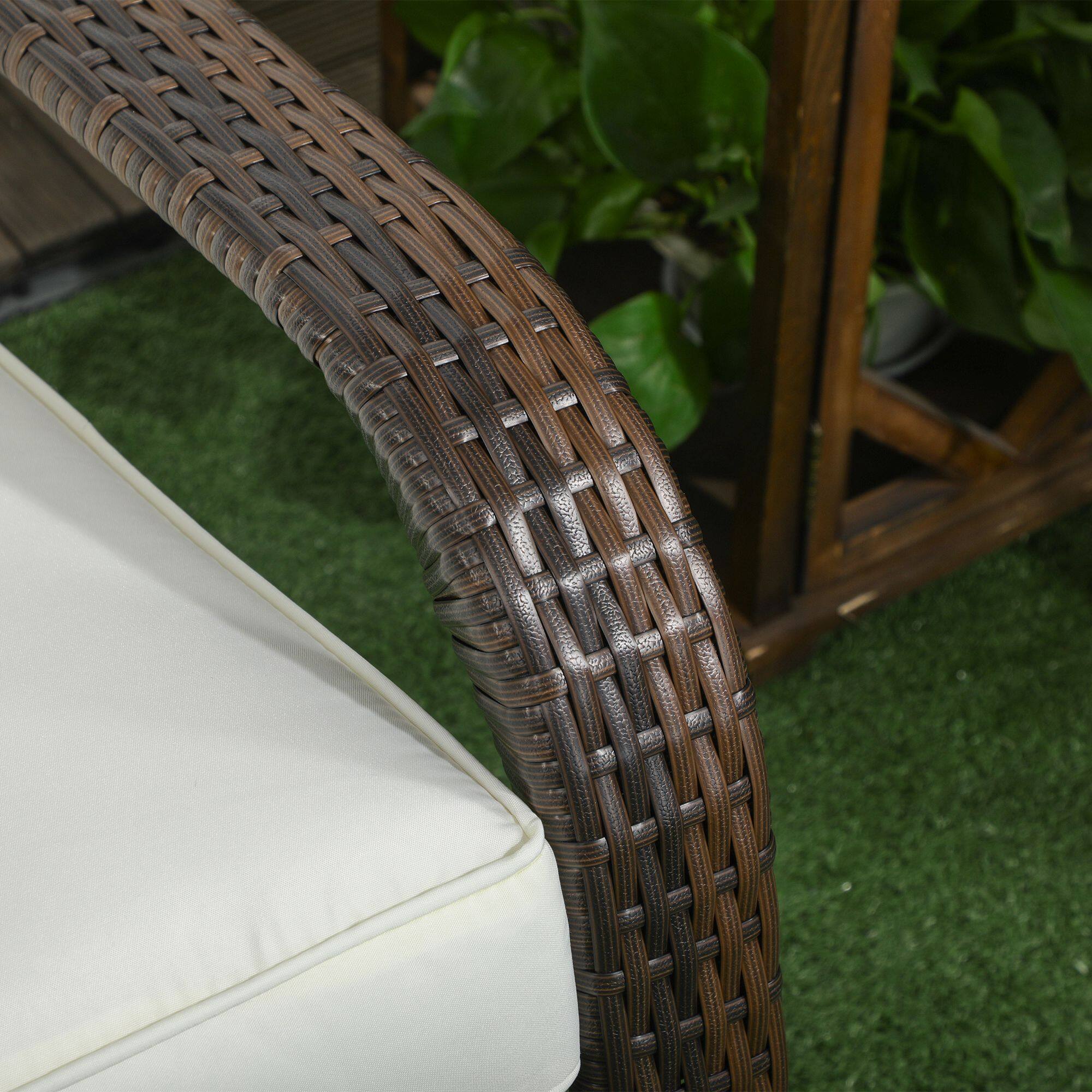 Alt View 8. Outsunny - Wicker Adirondack Chair, Outdoor All-Weather Rattan Fire Pit Chair w/ Soft Cushions - Cream White.