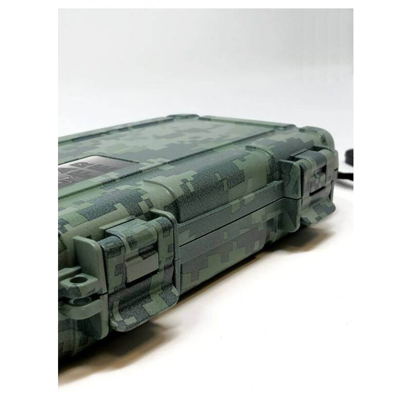 Angle. Prestige - 5 Cigar Safe Humidor Case (Camouflage) - Slick Camouflage Plastic Finish.