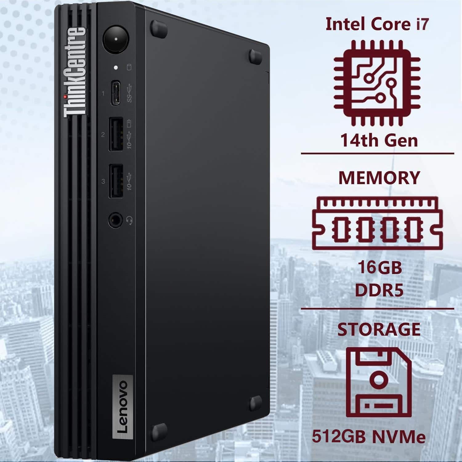 【中古】i7-12700/64GB/m.2 SSD/ThinkCentre Lenovo Upgraded ThinkCentre M70q Desktop (Intel i7 14700T, 16GB