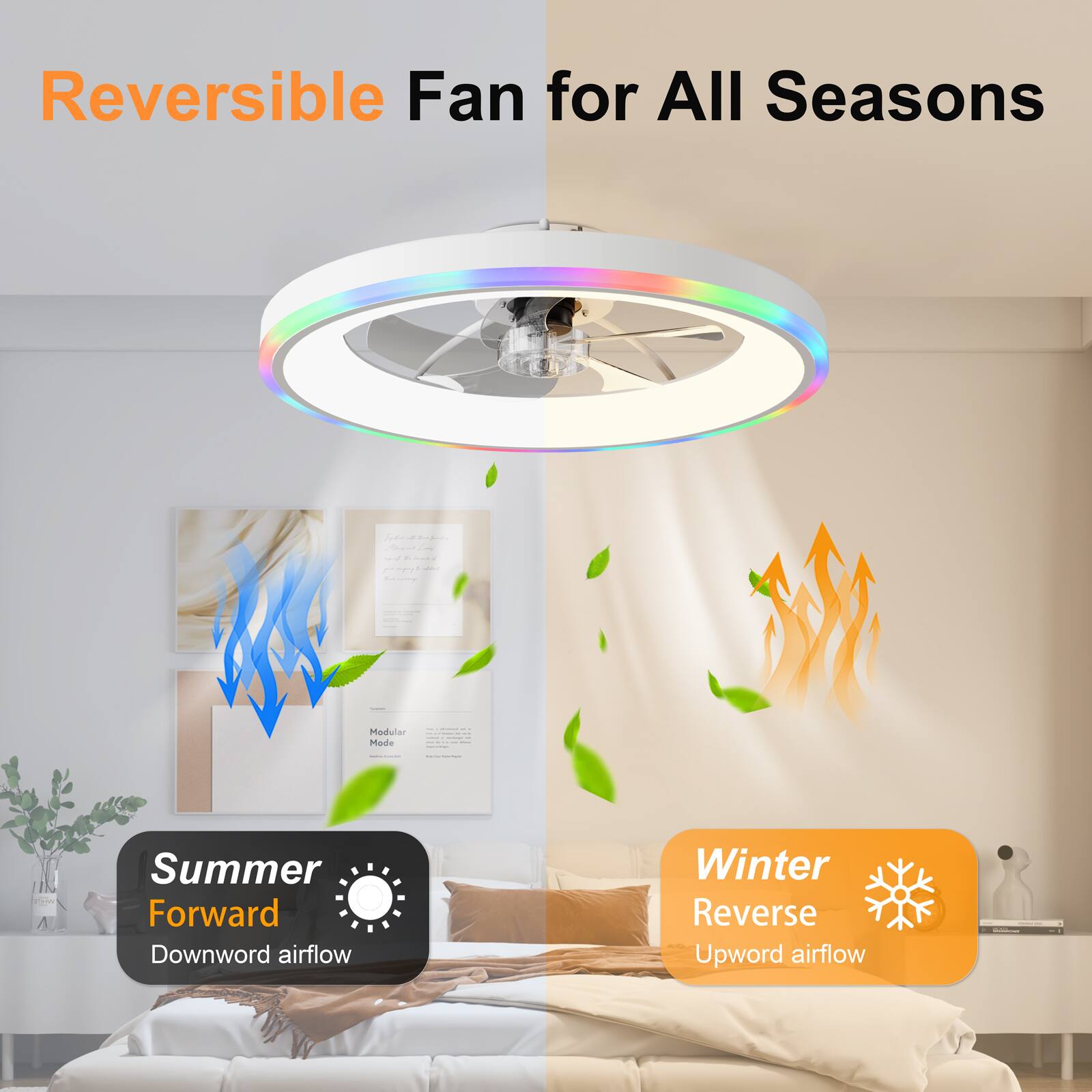 Reversible Fan for All Seasons

Summer Forward Downward airflow

Winter Reverse Upward airflow