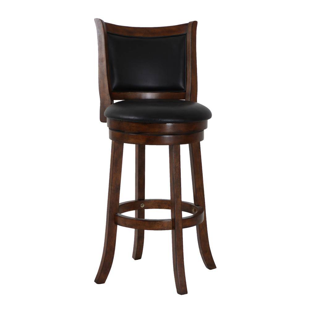 Alt View 2. New Classic Furniture - Bristol Wood Swivel Bar Stool with PU Seat in Dark Brown - Brown.