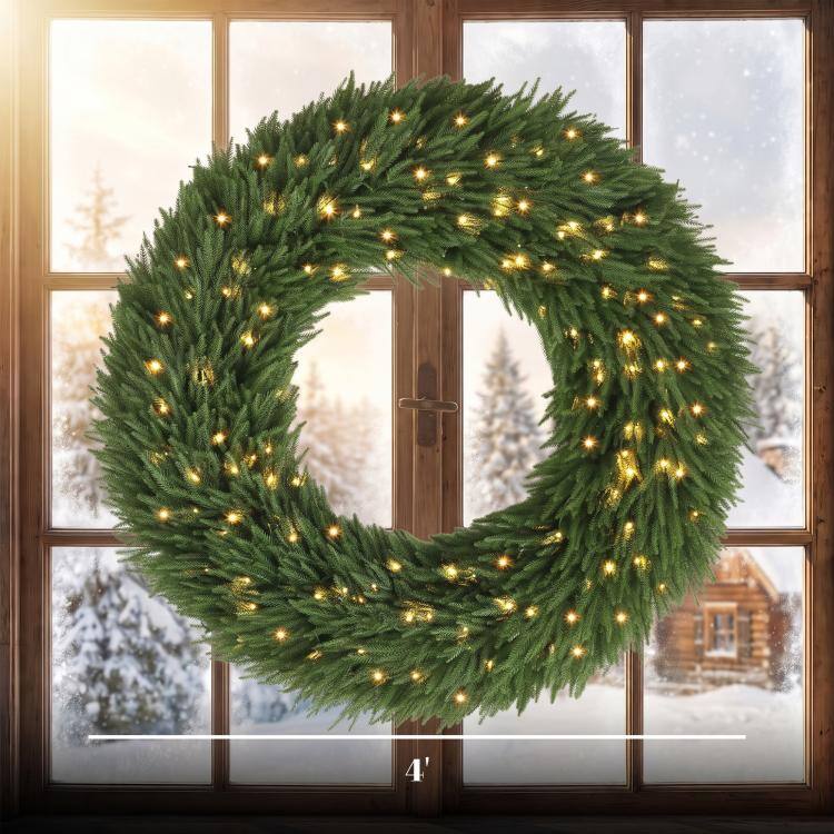 Alt View 3. PULUZ - Christmas Decoration, 48 in Pre-Lit Norfolk Pine Artificial Christmas Wreath with 150 LED Lights - Green.