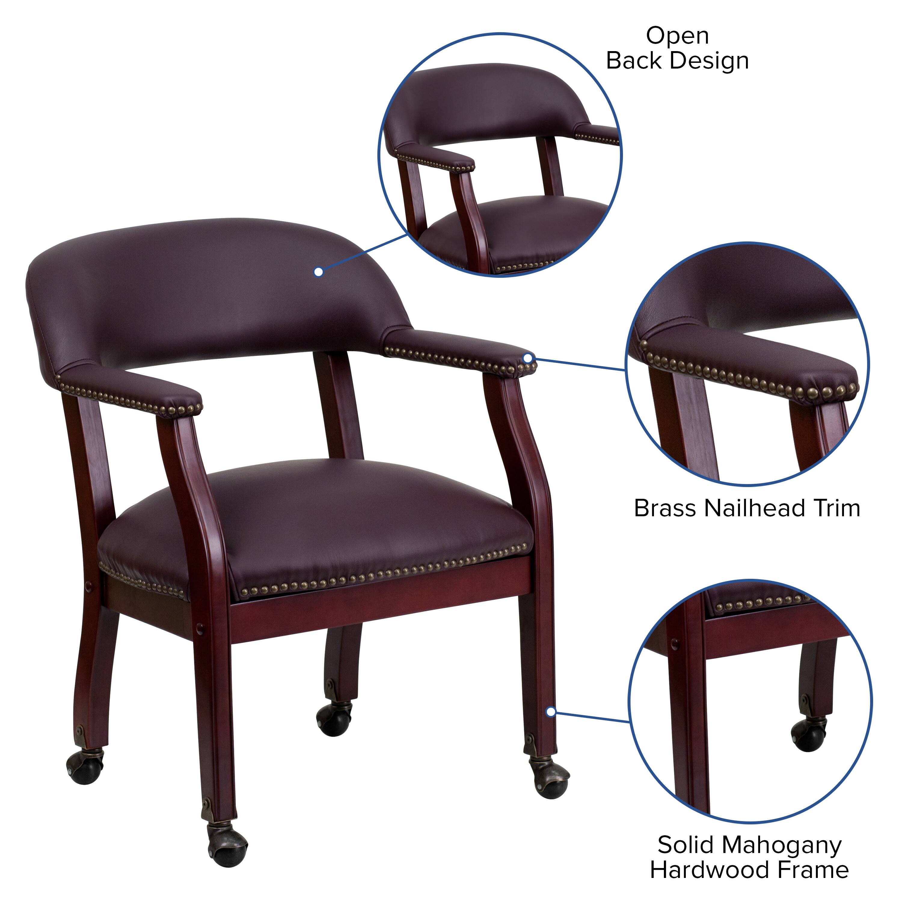 Open Back Design  
Brass Nailhead Trim  
Solid Mahogany Hardwood Frame