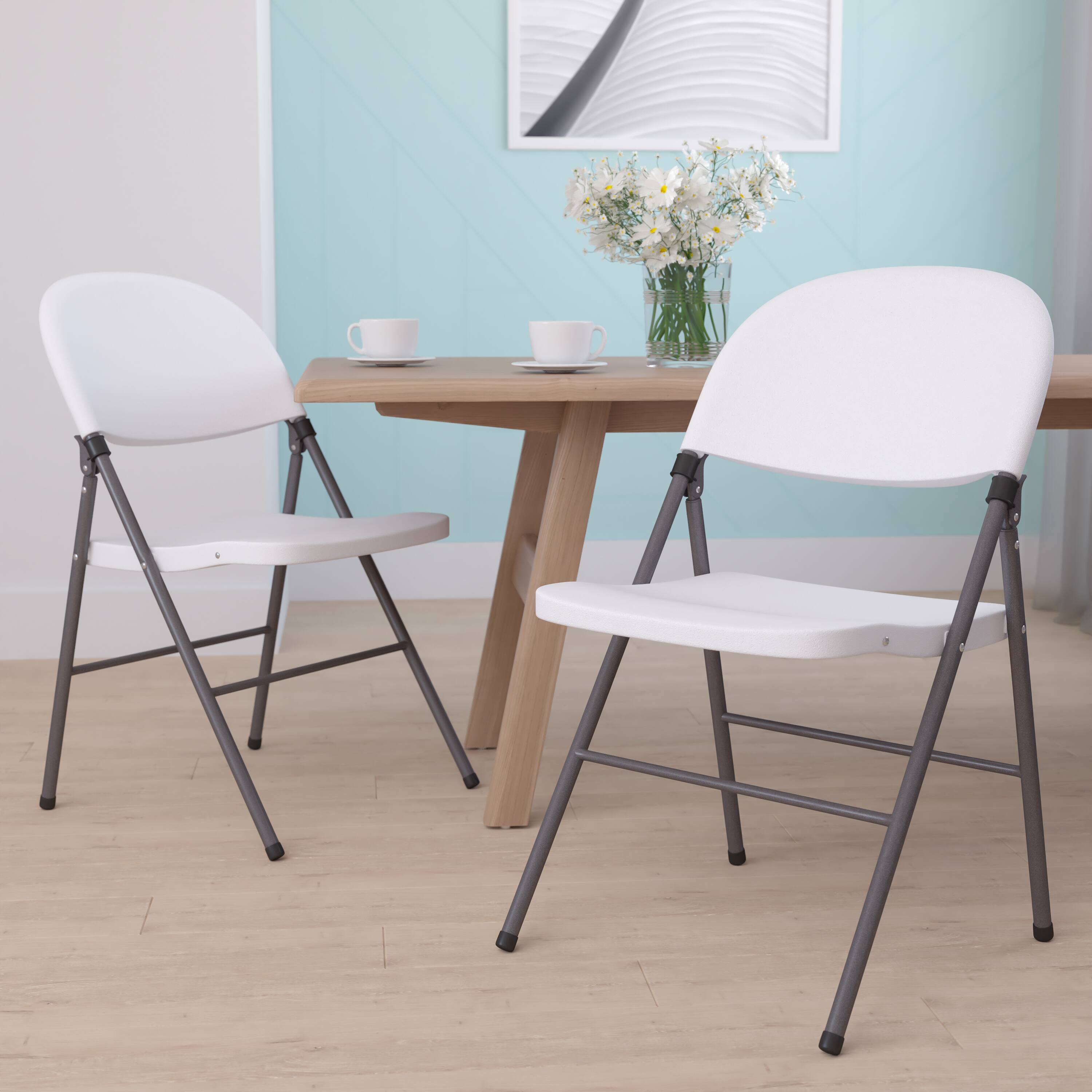Alt View 2. Emma + Oliver - Plastic Folding Chairs | Set of 2 Lightweight Folding Chairs - White.