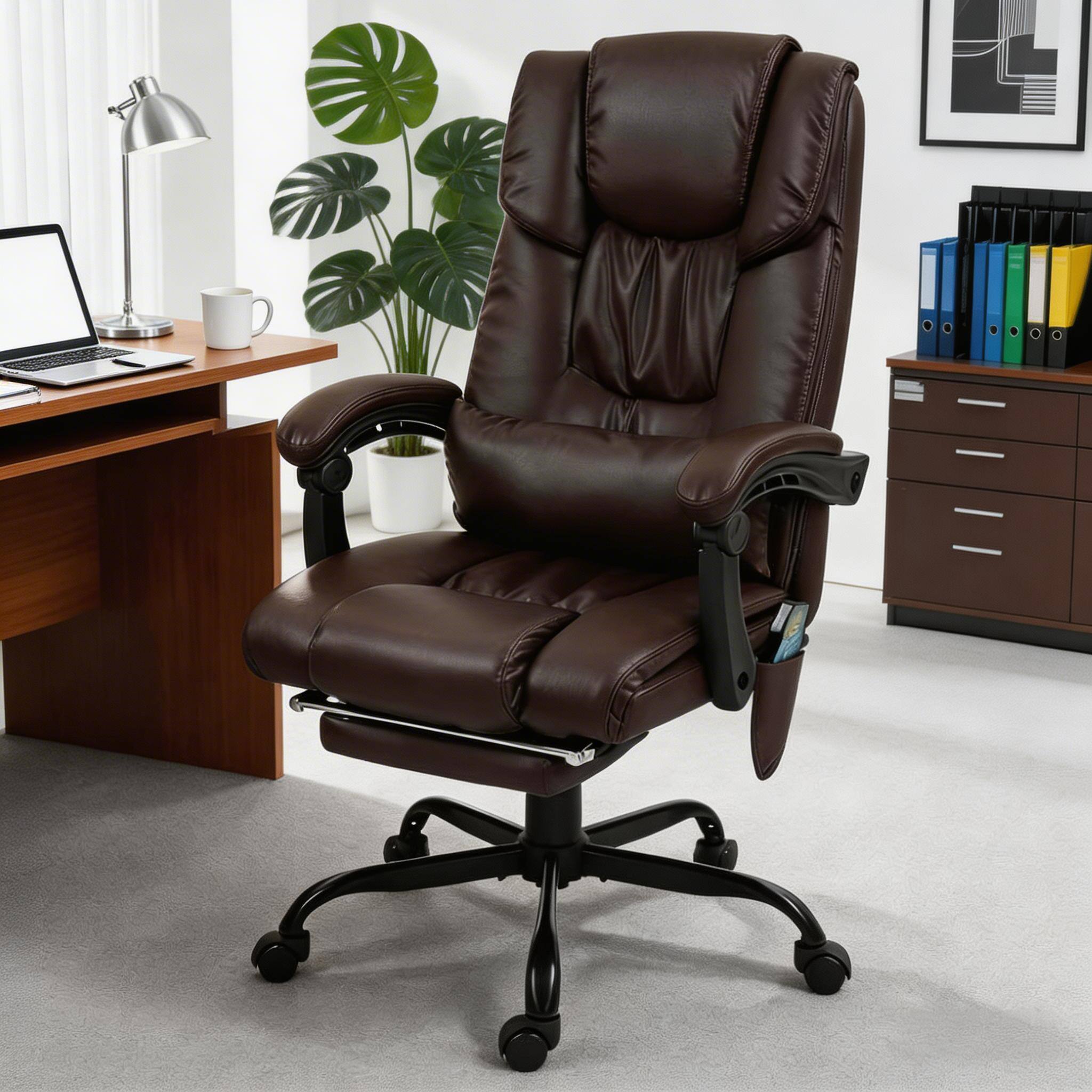 Alt View 7. Forest'nSky - Brown High Back Reclining Office Chair with 6 Vibrating Points with Footrest and Remote - Brown.