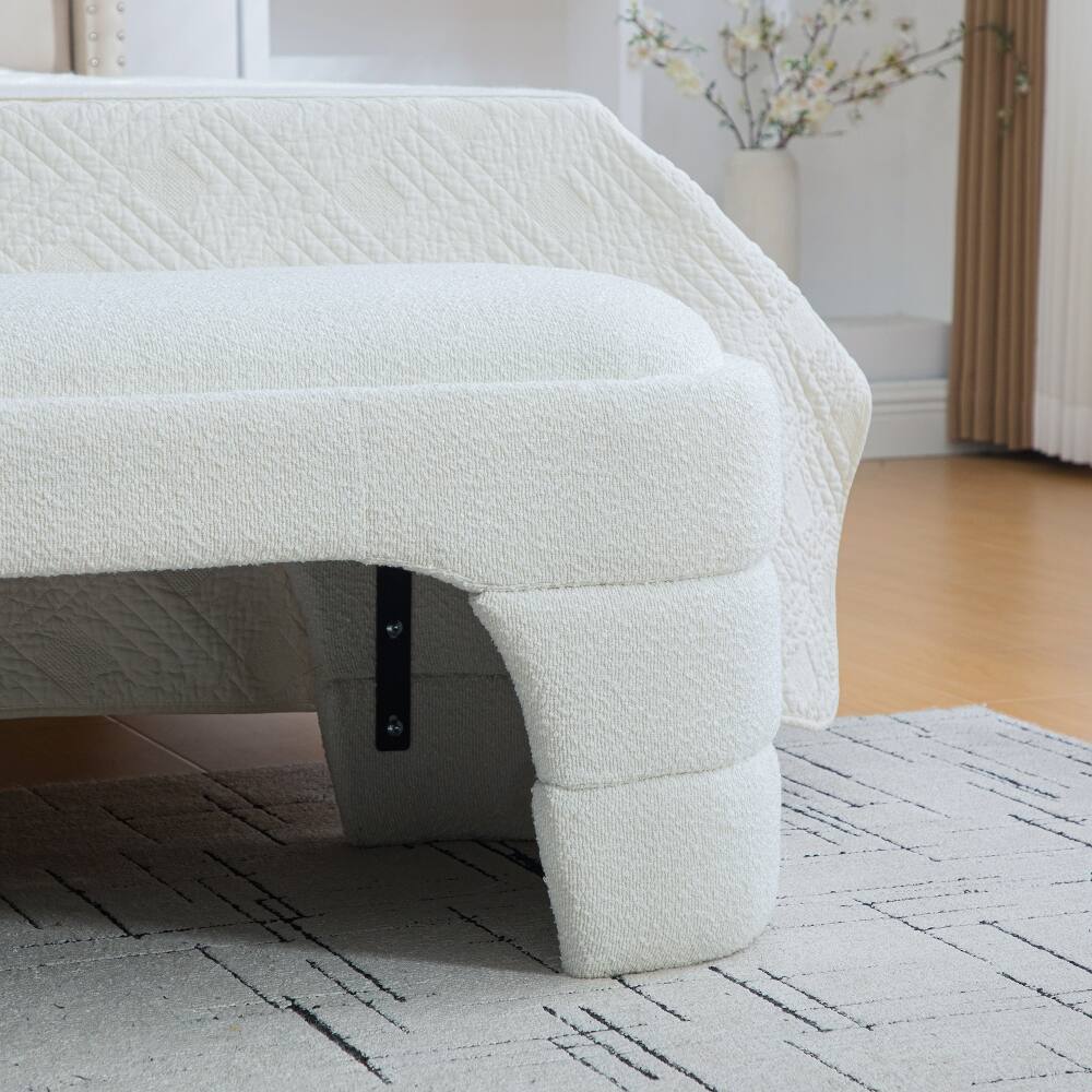 Alt View 1. Ropilly - Ropilly 65 Inch White Boucle End of Bed Bench, Modern Armless Upholstered Ottoman Footstool for Entryway and Bedroom - White.