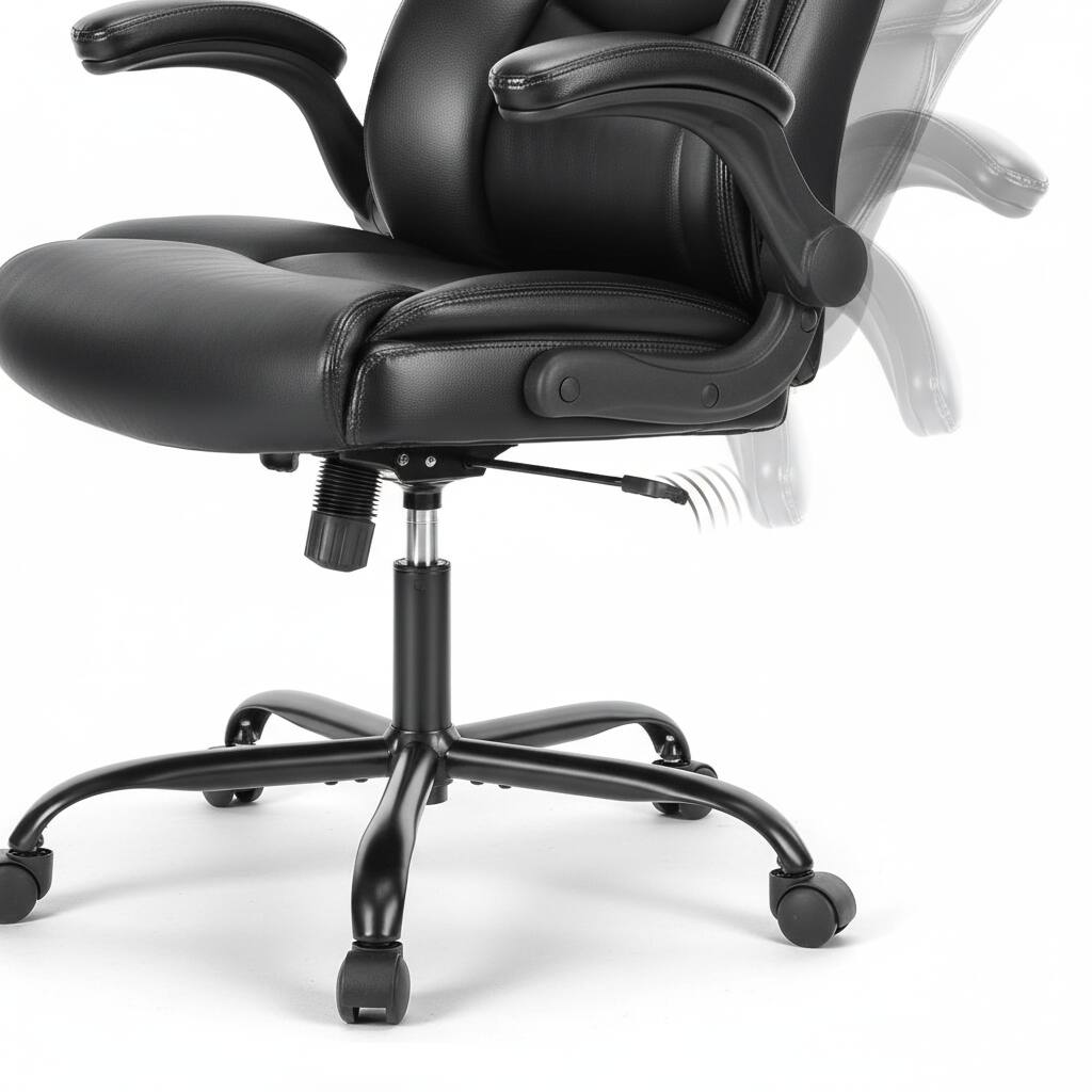 Left. AOITUN - Comfort Executive Office Chair for Long Work Hours, Brown PU Leather Seat with Flip-Up Arms, Ideal for Home or Office - Black.