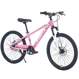 HTUTWOO - 24" Mountain Bike for Age 9-12 Years - MTB with Suspension Fork, Double Disc Brakes, All-Terrain Tires,Adjustable Saddle - Pink