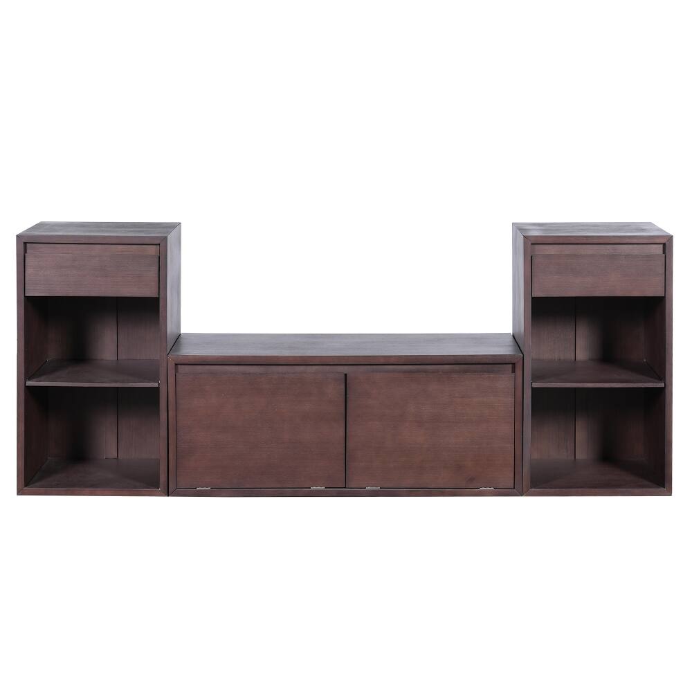 Alt View 10. Ropilly - Ropilly Espresso Entryway Storage Bench with Cushion Drawers and Open Shelves Wood Mudroom Shoe Bench for Hallway - Espresso.
