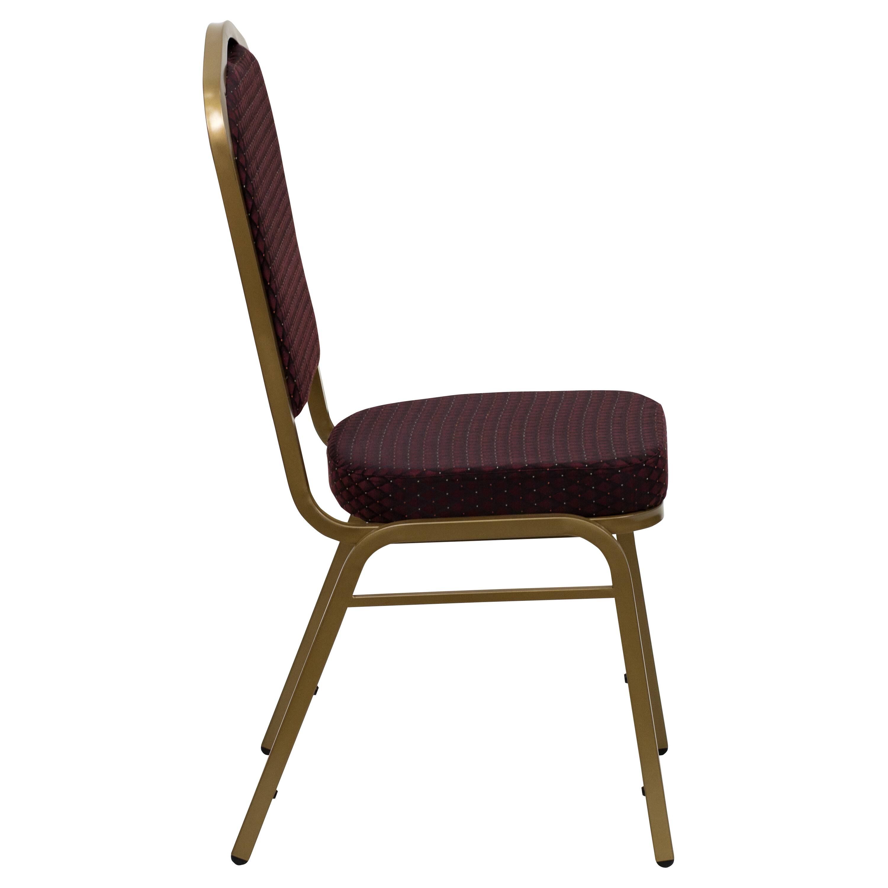 Alt View 6. Emma + Oliver - Crown Back Stacking Banquet Dining Chair - Burgundy Patterned Fabric/Gold Frame.