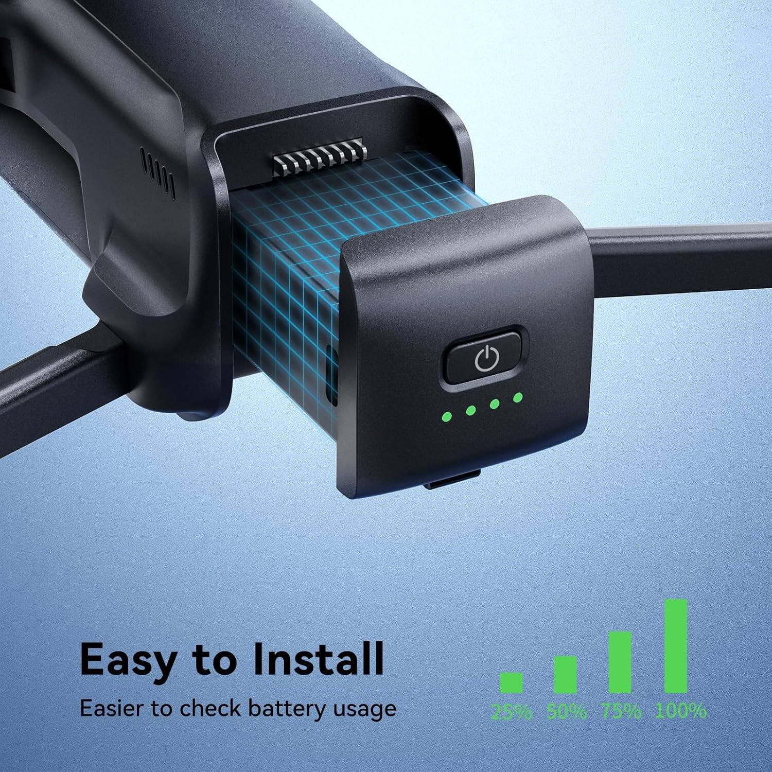 Easy to Install  
Easier to check battery usage  
25% 50% 75% 100%