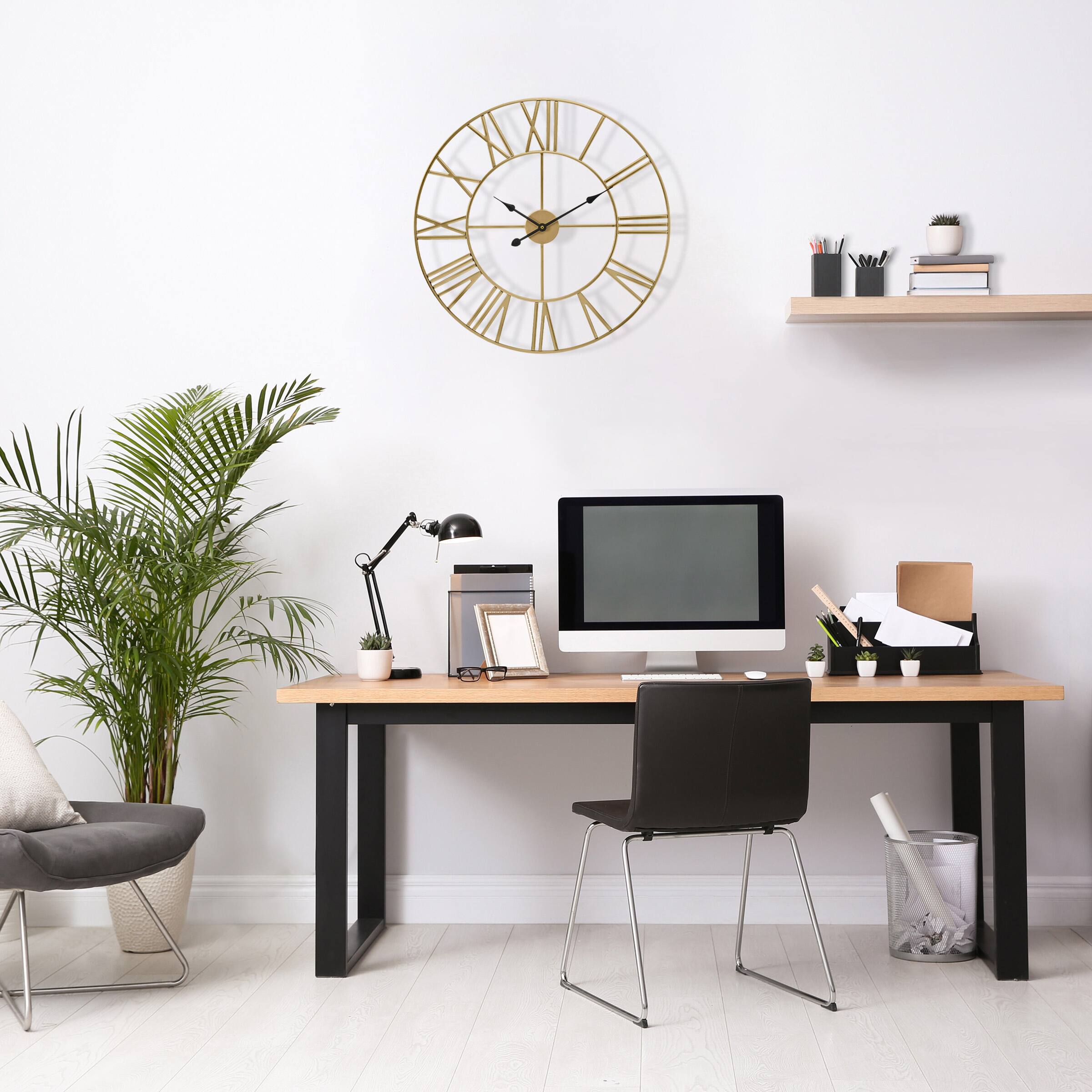 Alt View 4. Sorbus - Sorbus Large Wall Clock for Living Room, Roman Numeral Wall Clock, 12 inch Wall Clock, Battery Operated Analog Clock - Gold.