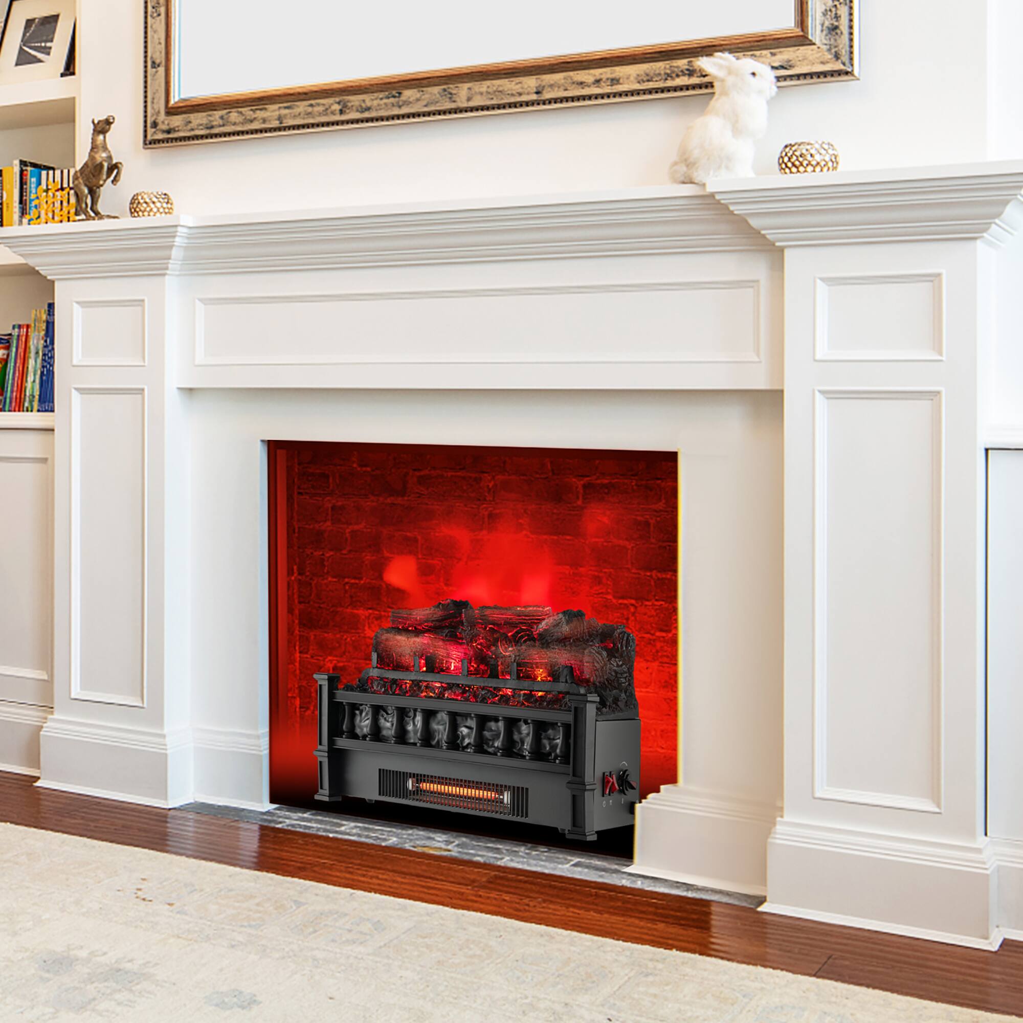 Alt View 7. Gymax - Gymax 20'' Infrared Quartz Electric Fireplace Heater W/ Pinewood Ember Bed Thermostat - Black.