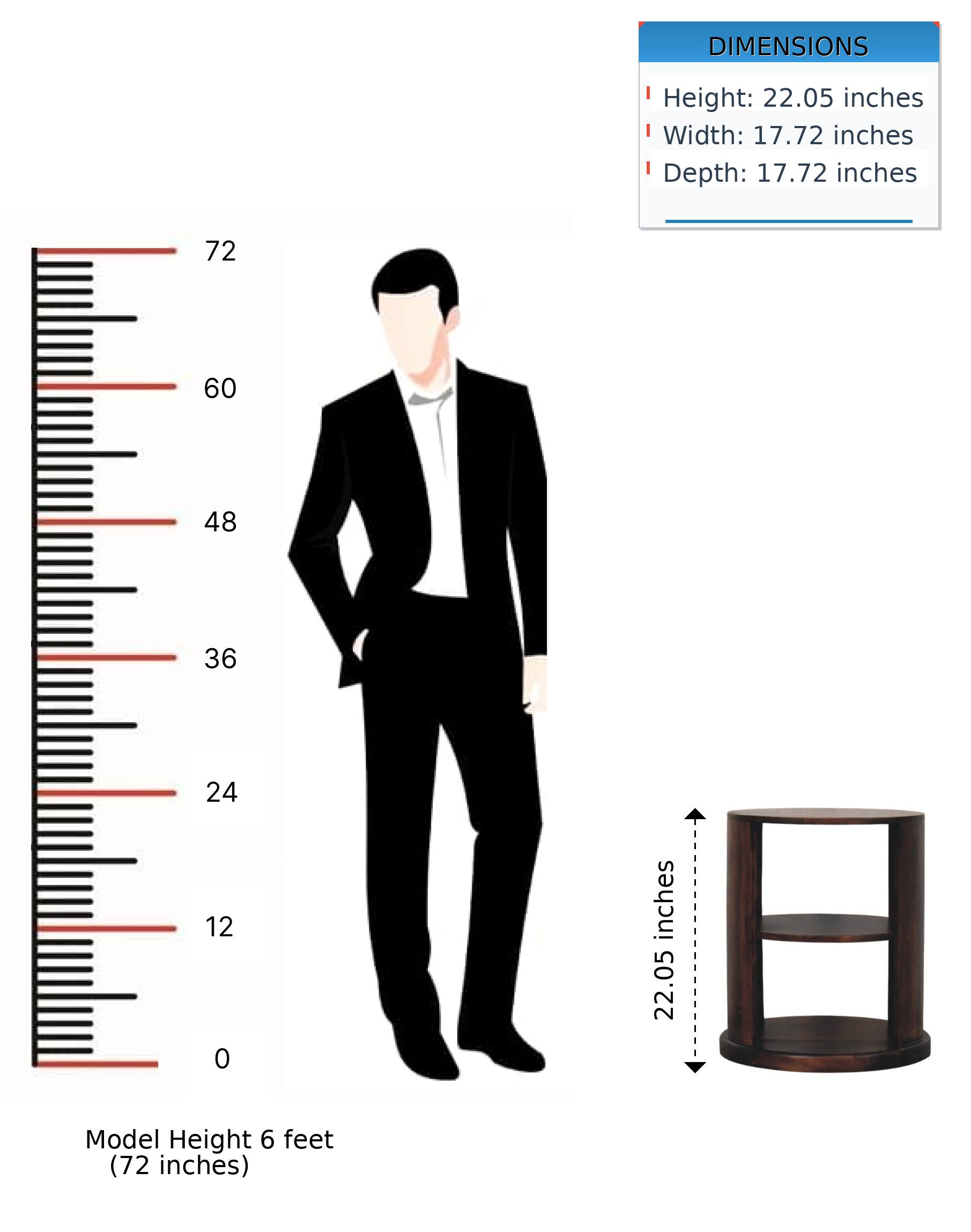 DIMENSIONS  
Height: 22.05 inches  
Width: 17.72 inches  
Depth: 17.72 inches  

Model Height 6 feet (72 inches)