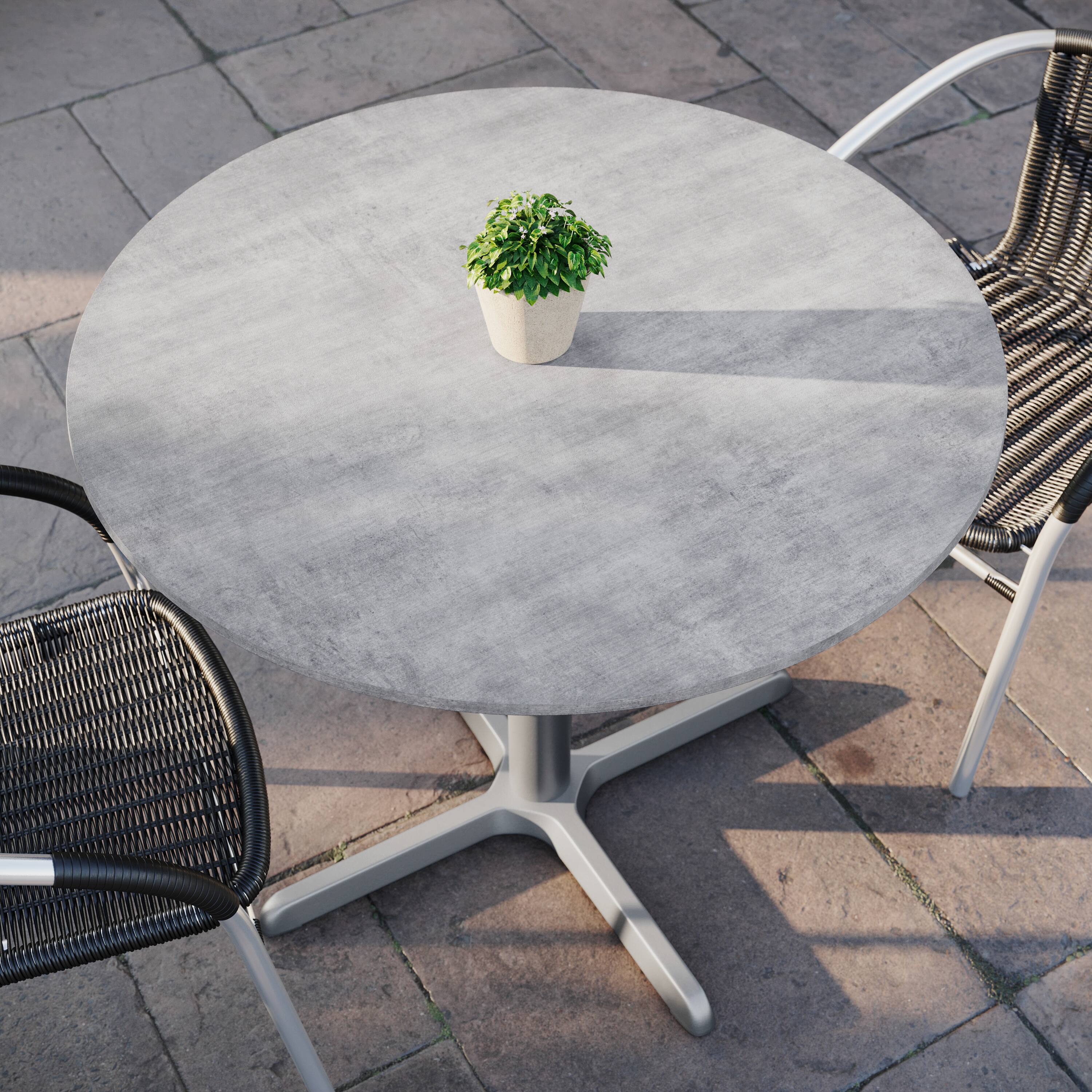 Alt View 4. Emma + Oliver - PureShield Indoor Outdoor Tabletop with Seam-Free Surface Innovation and Cast Iron Bistro Table Base - Gray Faux Concrete/Silver Base.