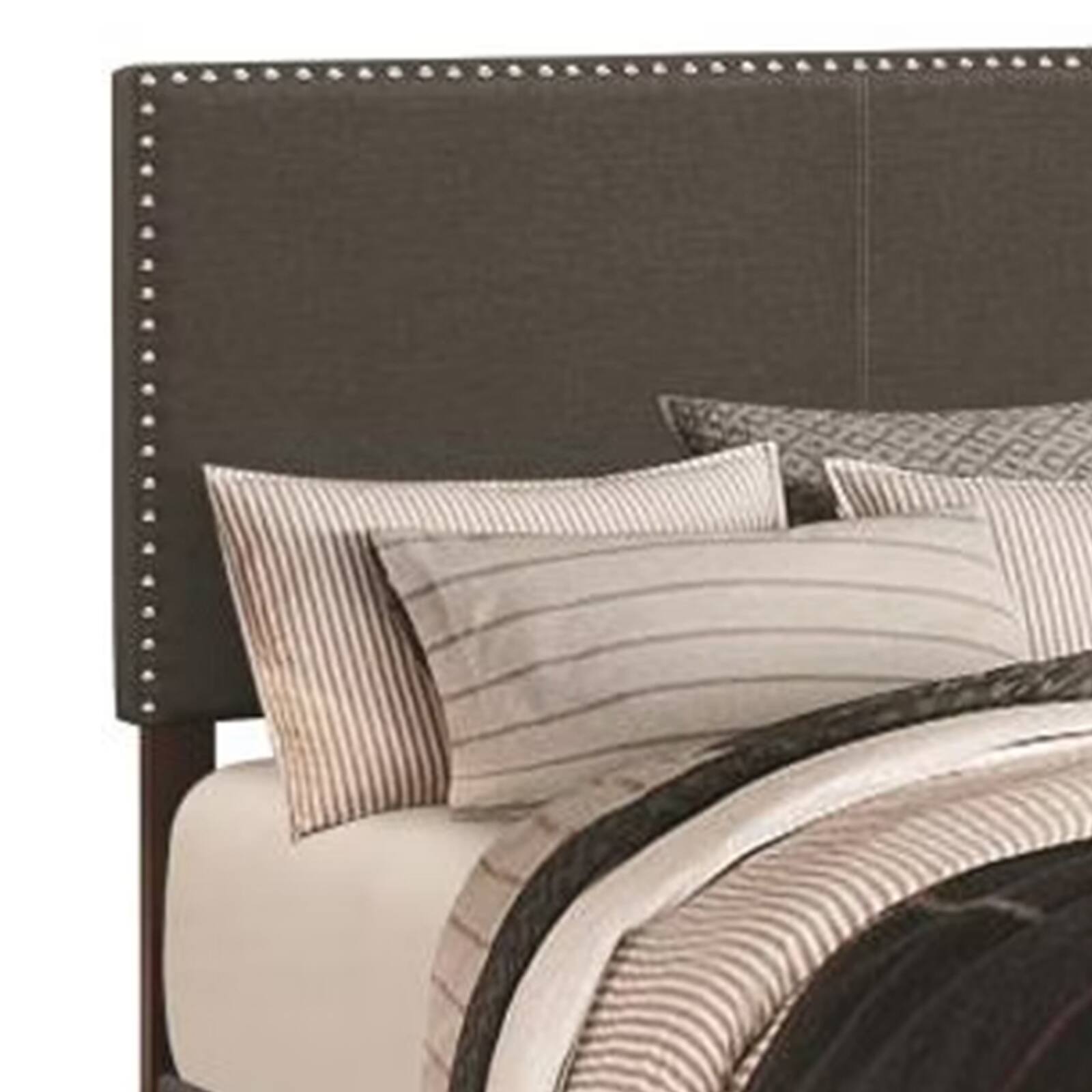 Alt View 1. Manhattan Lane - Fabric Upholstered Queen Size Platform Bed with Nail Head Trim, Charcoal Gray - Gray.