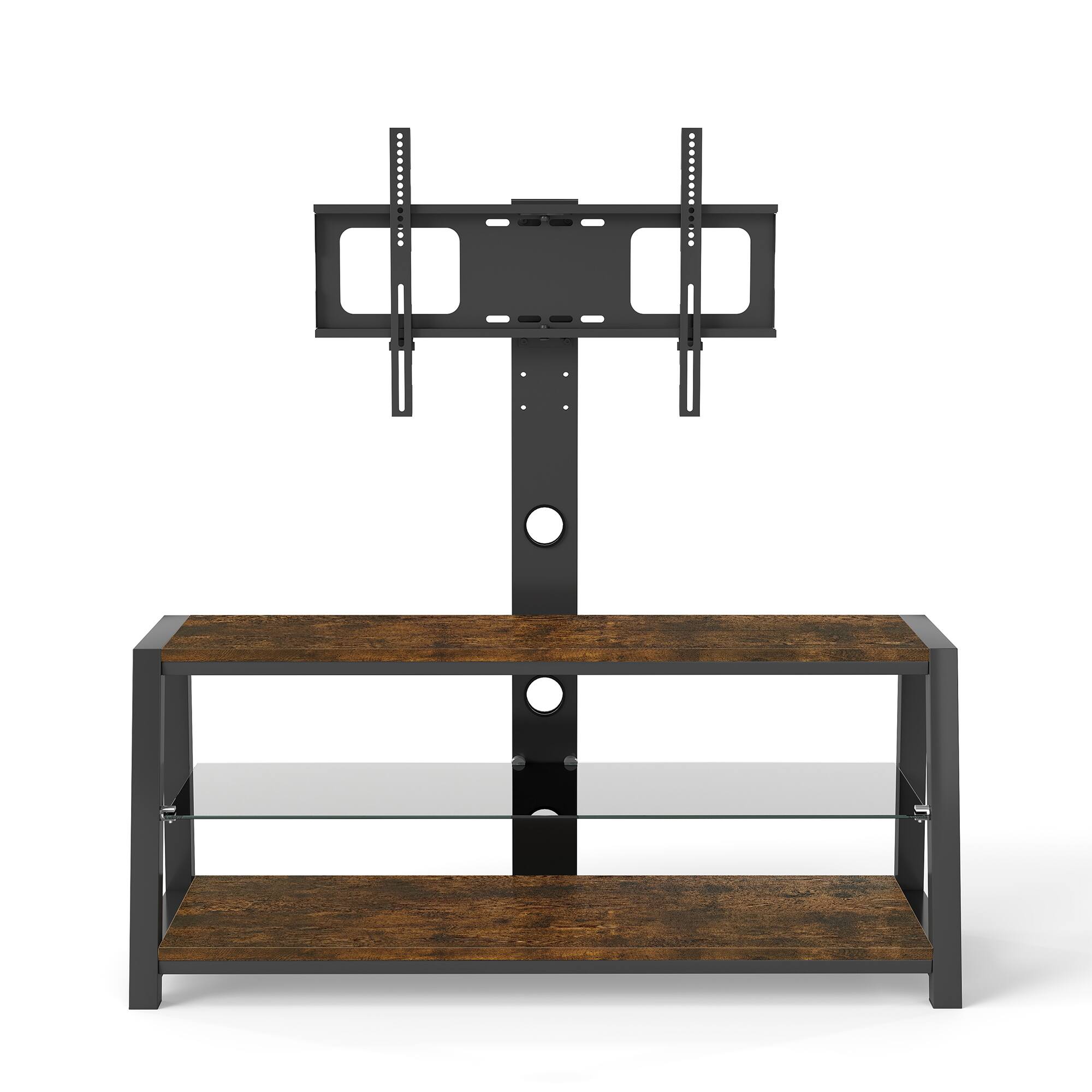 Alt View 5. Z-Edge - TV Stand with Mount and Tempered Glass, Height Adjustable Universal Swivel Entertainment Center for 32-65 inch TVs - Brown.