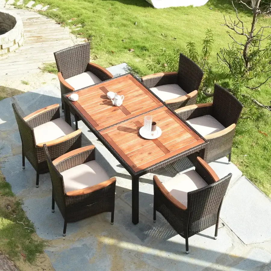 Alt View 9. Costway - Costway 7PCS Patio Rattan Dining Set 6 Stackable Chairs Cushioned - Brown.