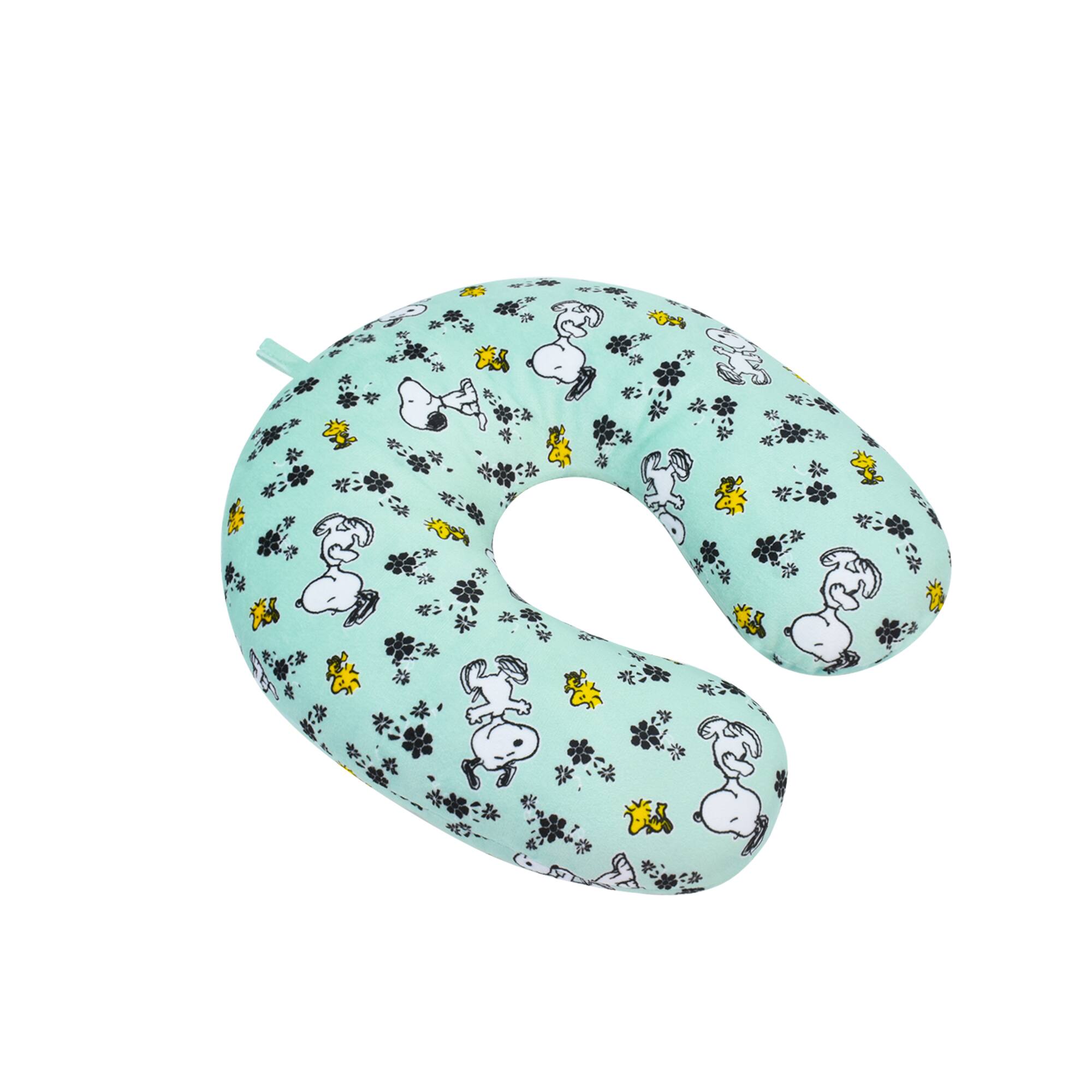 Angle. Peanuts - Flowers Portable Travel Neck Pillow - Mint.