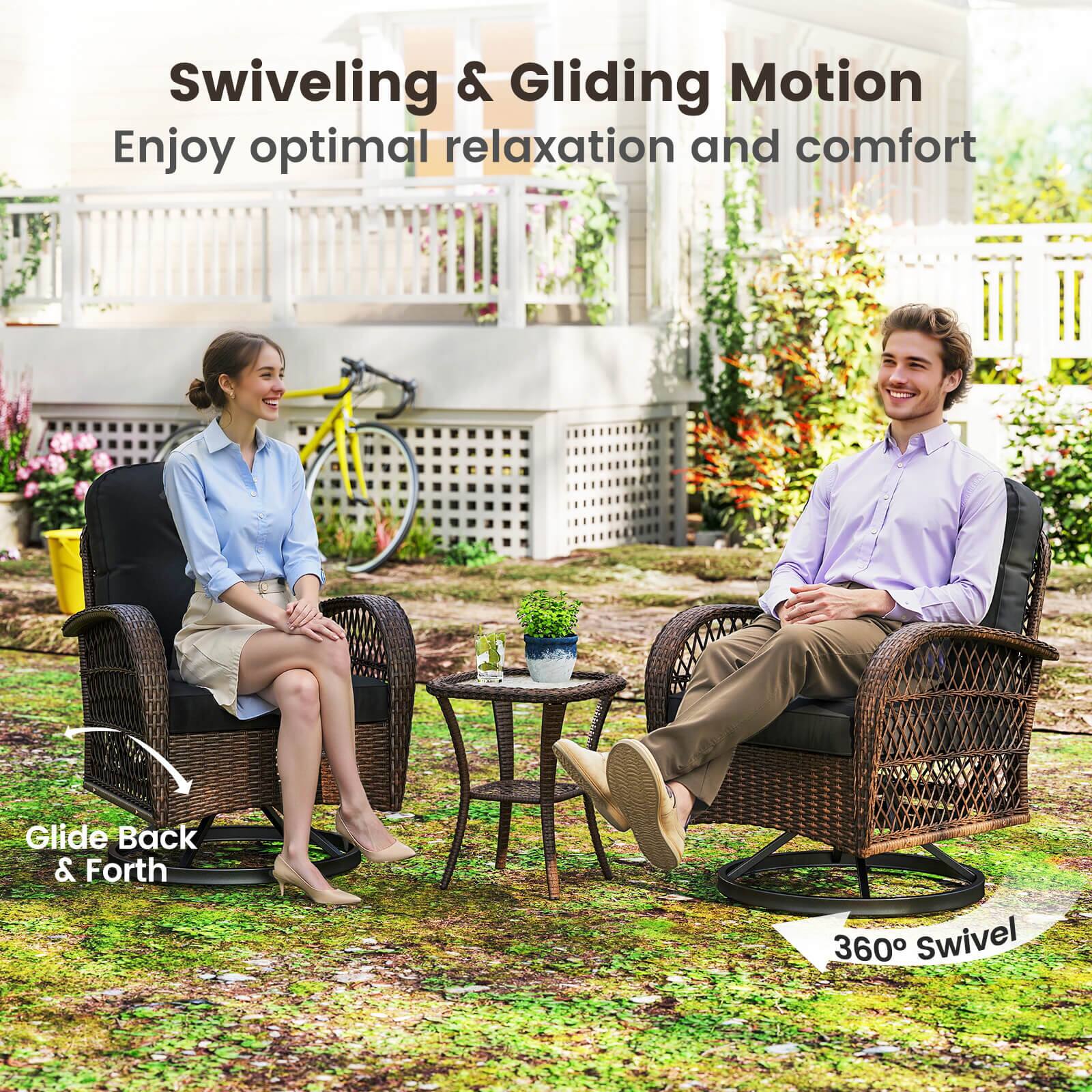 Swiveling & Gliding Motion  
Enjoy optimal relaxation and comfort  
Glide Back & Forth  
360° Swivel
