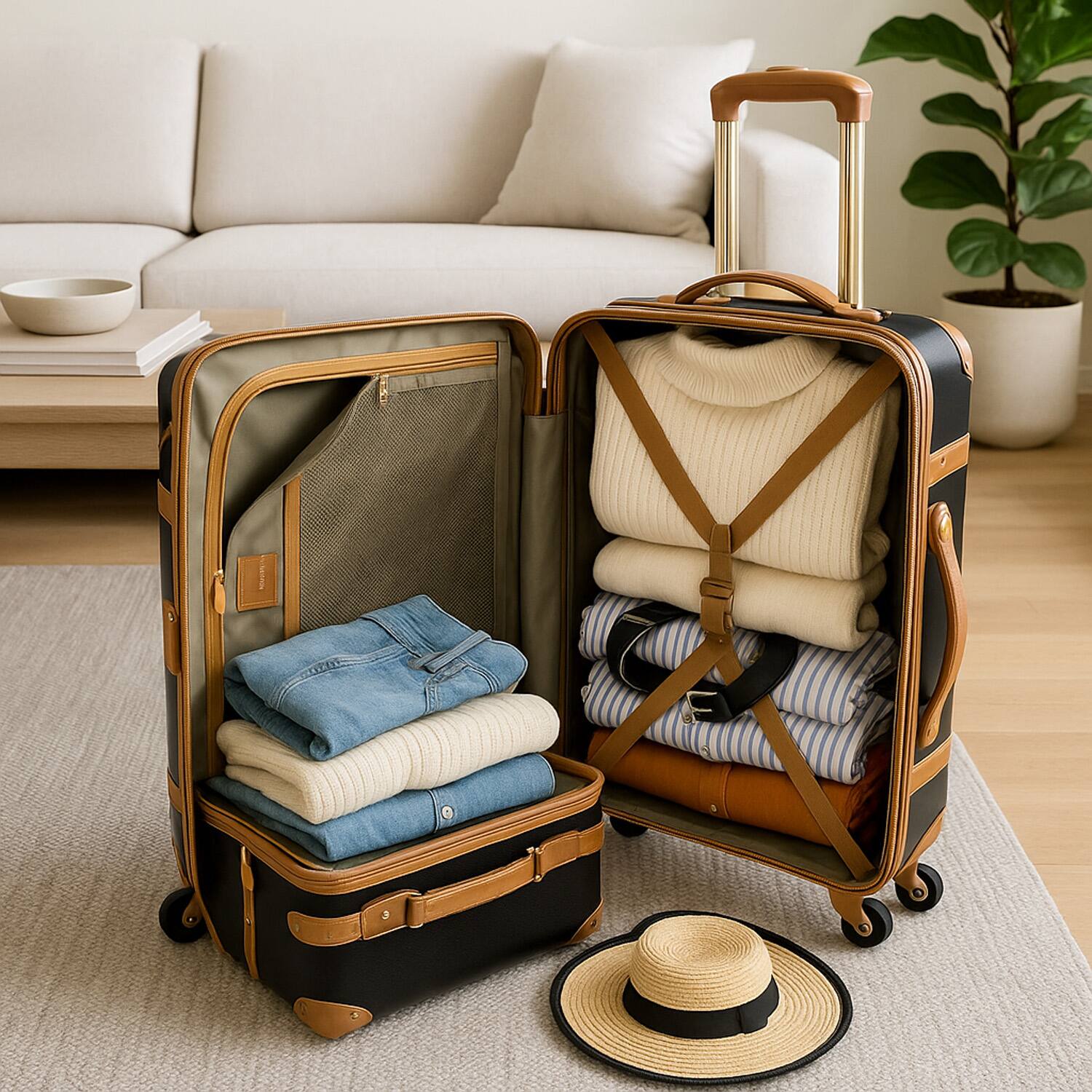 Left. World Traveler - Vintage Style 2-Piece Hardside Carry-On Spinner Luggage Set - Black - Black.