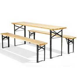 Winado - 70in Folding Picnic Tables with Benches Set of 3 Beer Table Bench Portable for Indoor Outdoor Garden Camping BBQ - Wooden