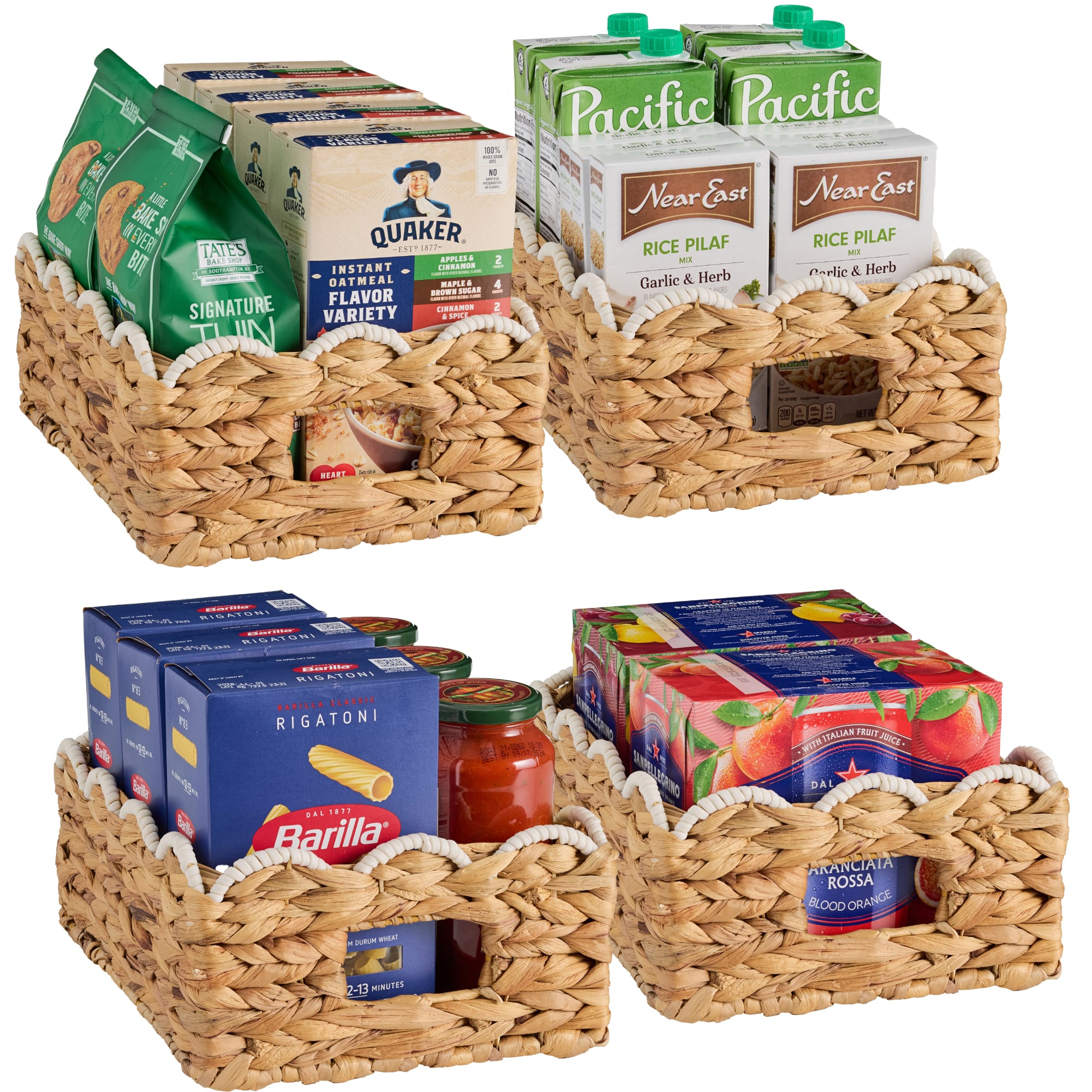 Best Choice Products - 9x12 Scalloped Shelf Baskets, Woven Storage Bins, 4 Pack - Natural with White Trim - 9x12 - Natural with White Trim