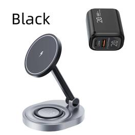 RISOKEYS - Magsafe Magnetic Wireless Charger with Charging Port - Fast Charging Desktop Phone Stand Compatible with Apple Watch - Black