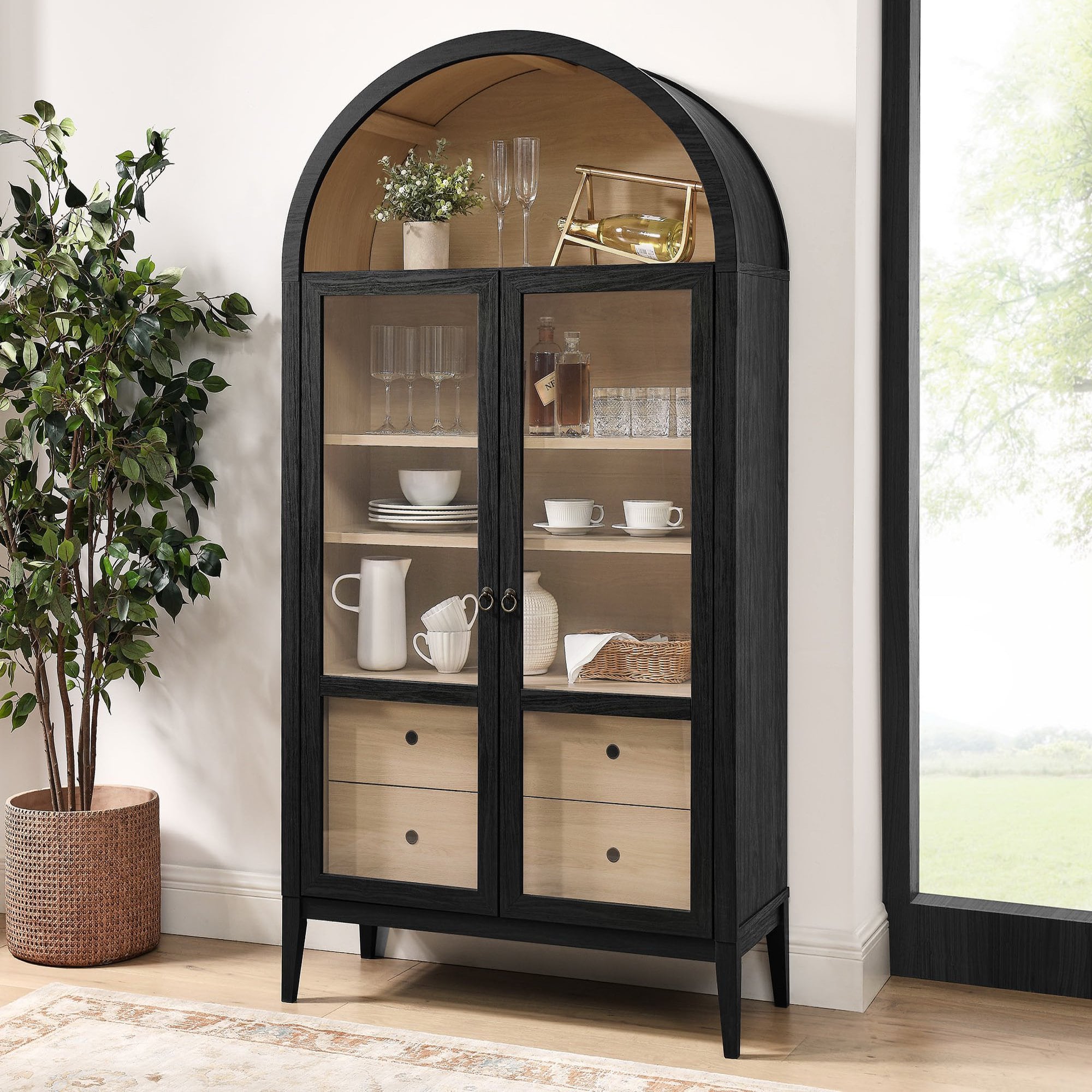 Front. Modway - Nolan 74" Tall Wide Arched Storage Display Cabinet by Modway - Black Oak.