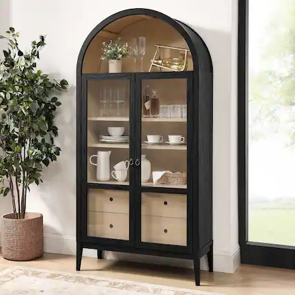 Front. Modway - Nolan 74" Tall Wide Arched Storage Display Cabinet by Modway - Black Oak.