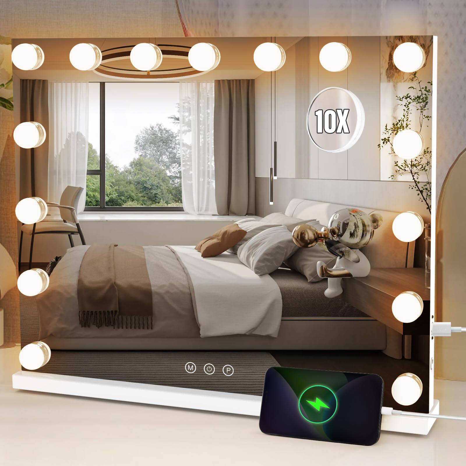 Front. COTTAGE - Lighted Makeup Mirror L X Light Hollywood With Detachable Magnification Vanity Lights Smart Touch Control L - Default.