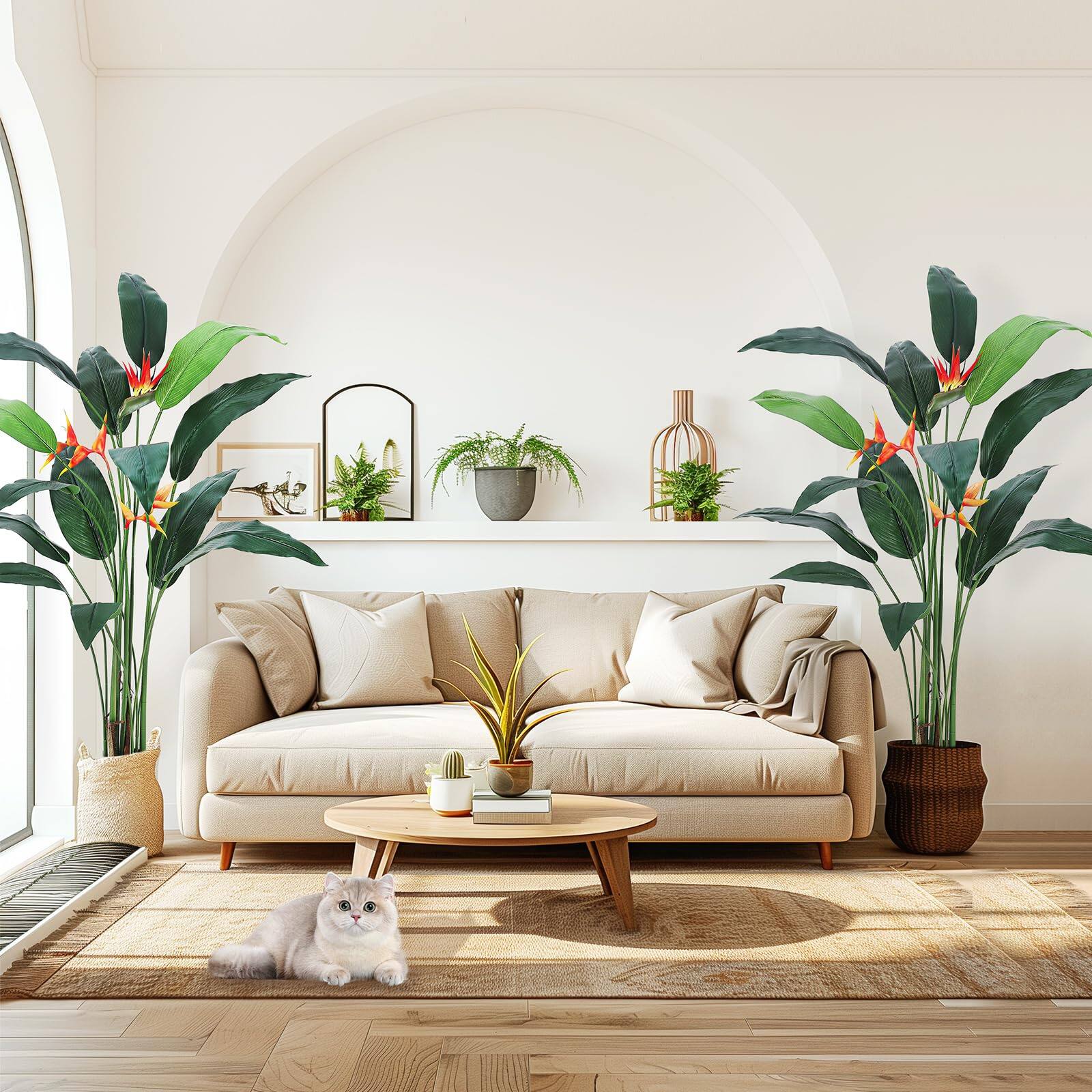 Back. Homhougo - Artificial Bird of Paradise Plant 7FT(84in) Fake Palm Tree with 17 Trunks Faux Leaves and 3 Faux Flowers - Green.