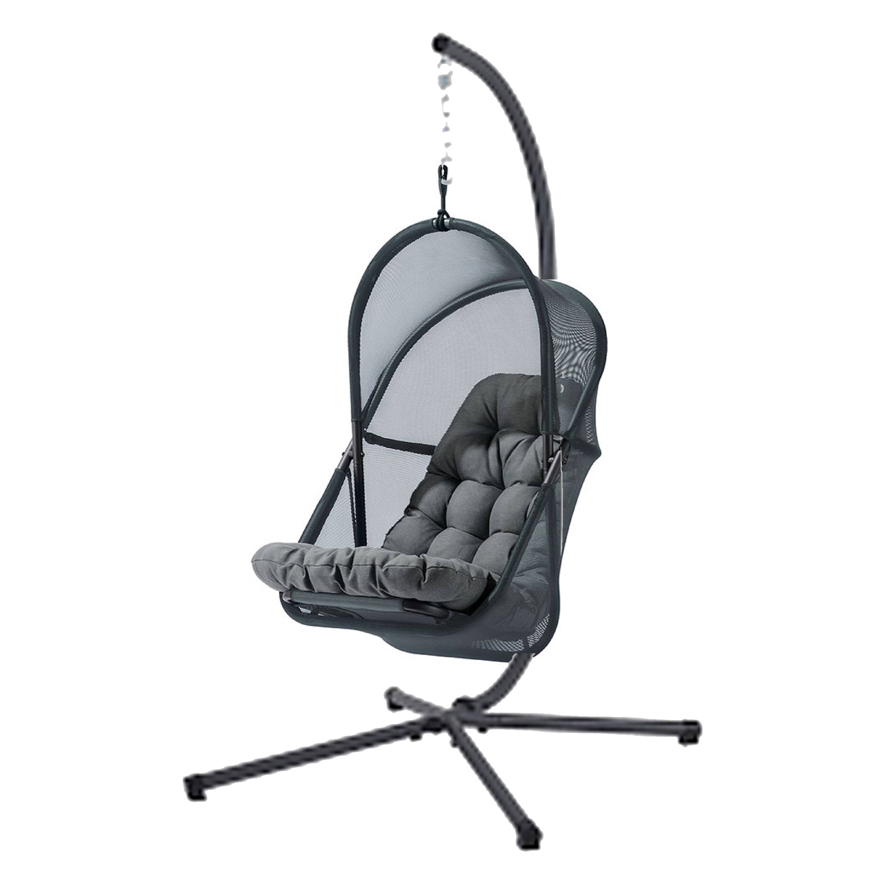 Alt View 1. Manhattan Lane - Bery Outdoor Swing Chair with Foldable Stand, Dark Gray Cushion - Black, Dark Gray.