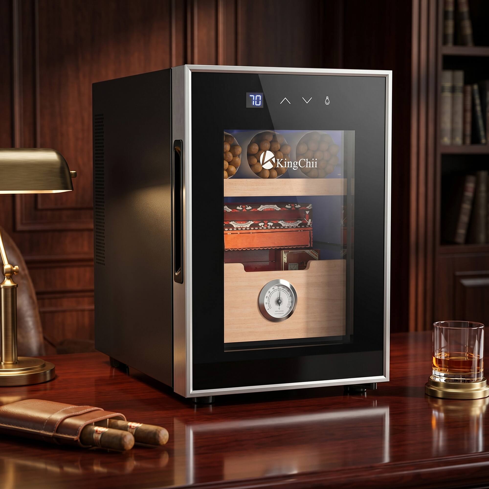 Alt View 8. KingChii - KingChii 16L Electric Cigar Humidor, 100-Cigar Cabinet with Temp & Cooling Control - Black.