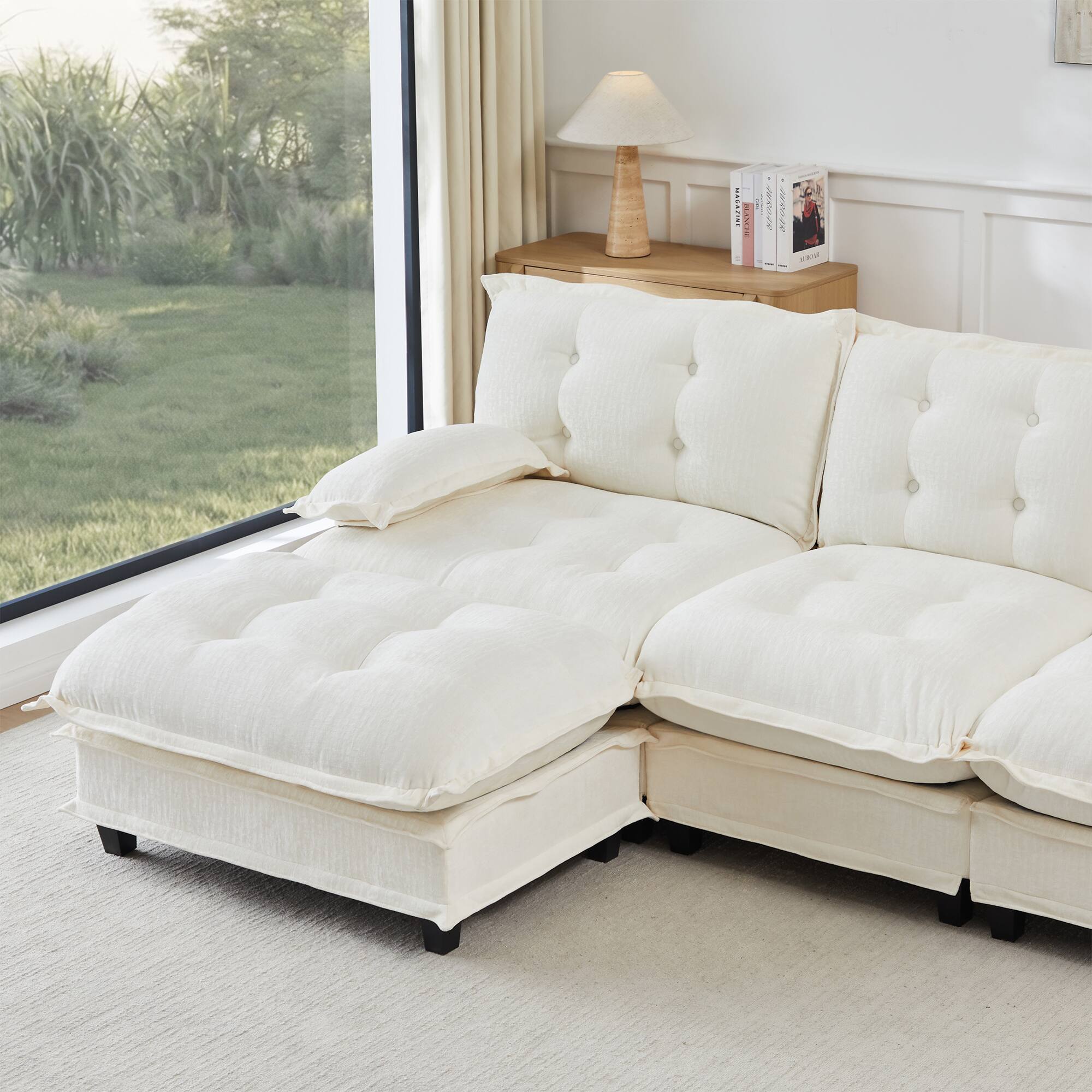 Alt View 10. LOVMOR - 138 inch 4 Seat Chenille Sectional Couch U Shaped Modular Deep Seat Compressed Pack For Bedroom Apartment Cozy - Beige.