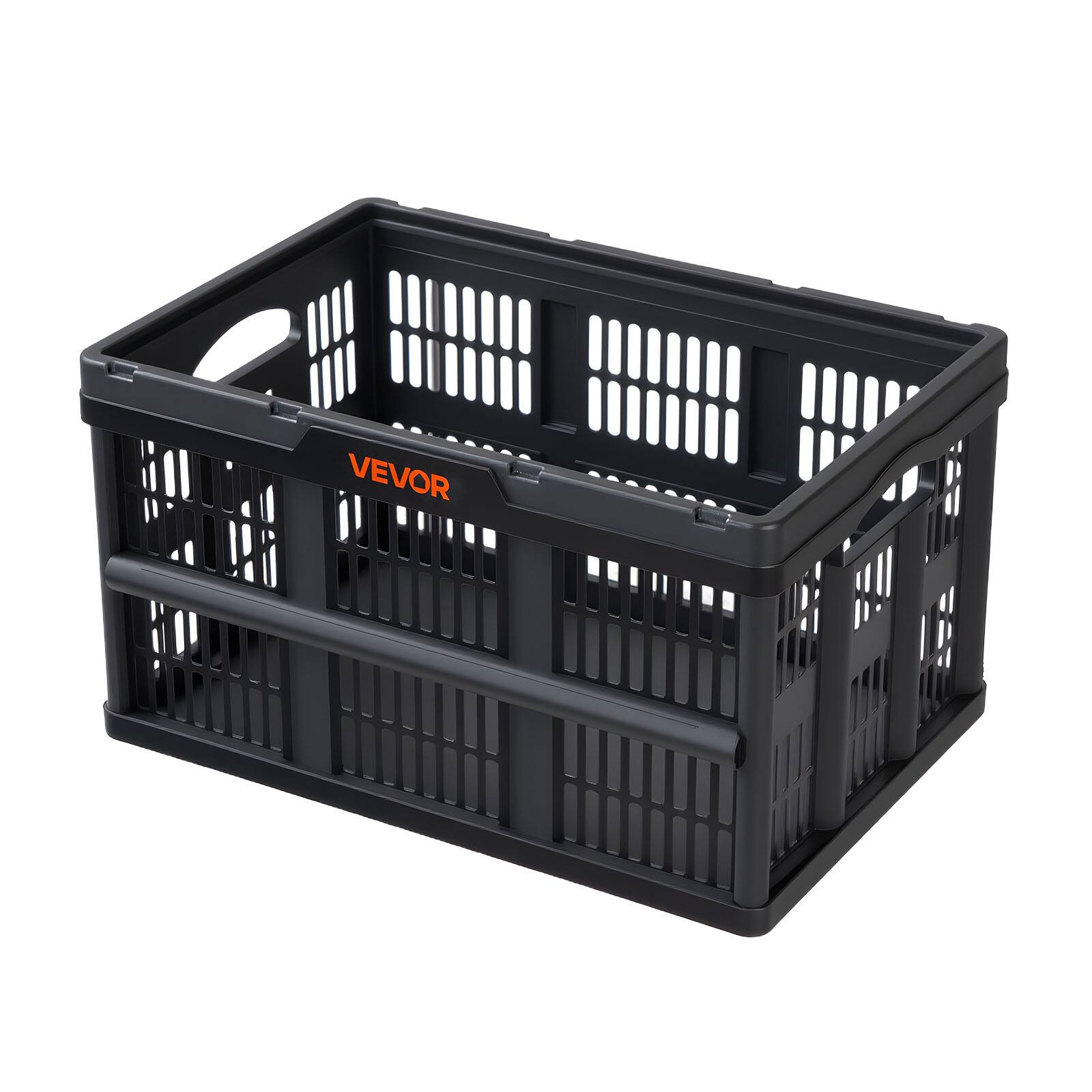 Alt View 5. VEVOR - Plastic Collapsible Storage Bins, 45L 3 Packs, Stackable Folding Storage Crates with Handles, Holds 33 lbs Per Bin - Black.