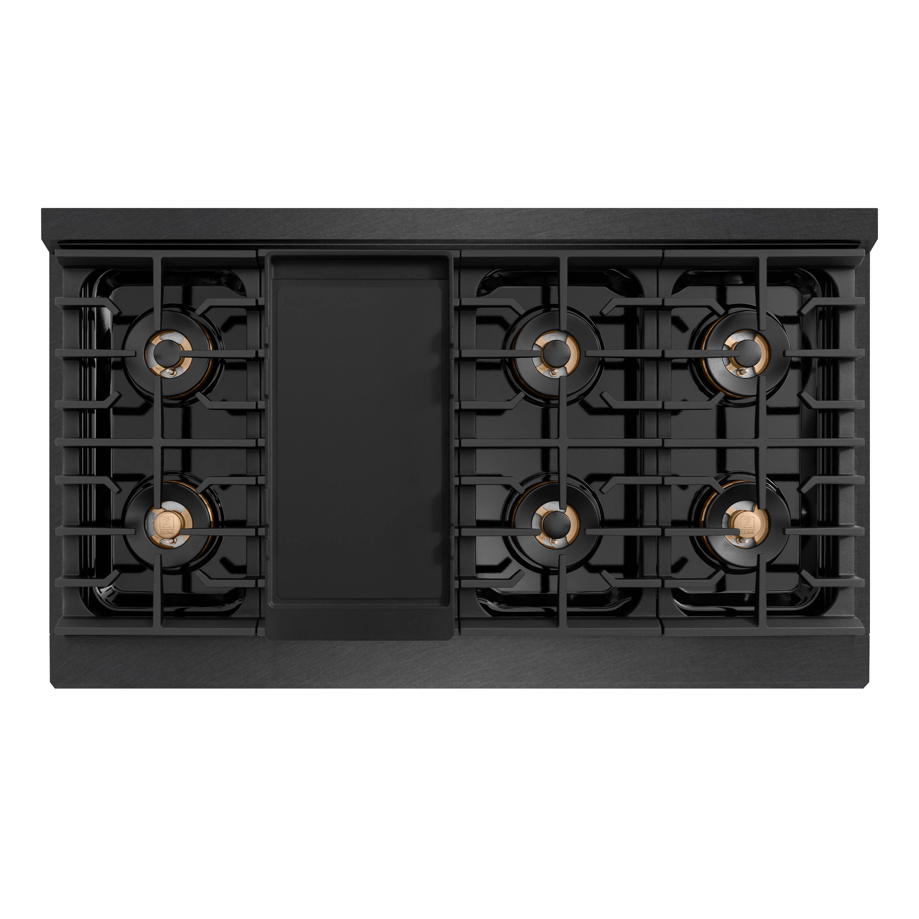 Alt View 9. ZLINE - 48 in. Wide 8 Burner ZLINE Autograph 6.7 cu. ft. Freestanding Paramount DuoPro Dual Fuel Range with and Bronze Accents - Black Satin Stainless Steel.