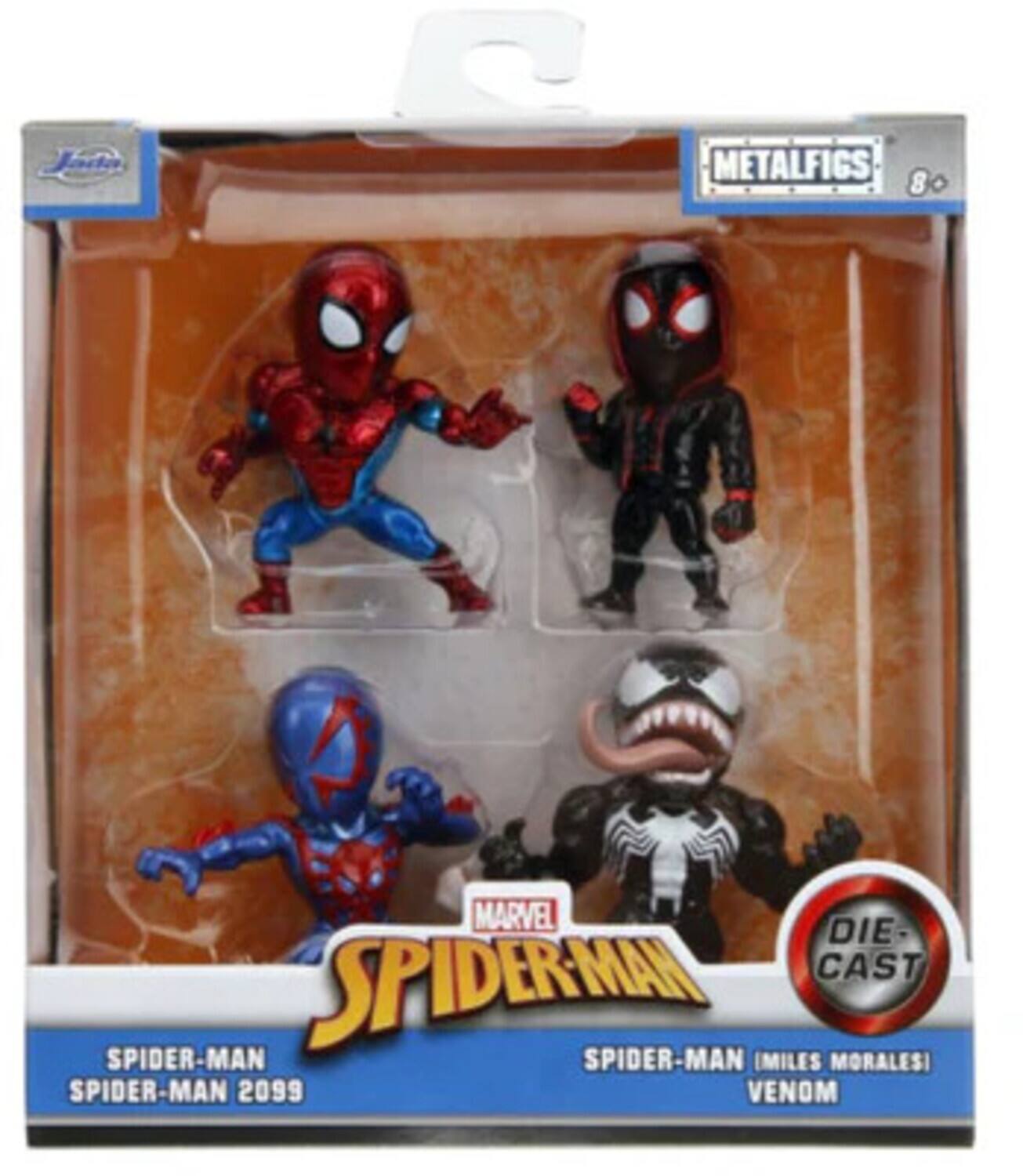 Joie METALFIGS 8. MARVEL DIE CAST SPIDER-MAN SPIDER-MAN SPIDER-MAN (MILES MORALES) SPIDER-MAN 2099 VENOM
