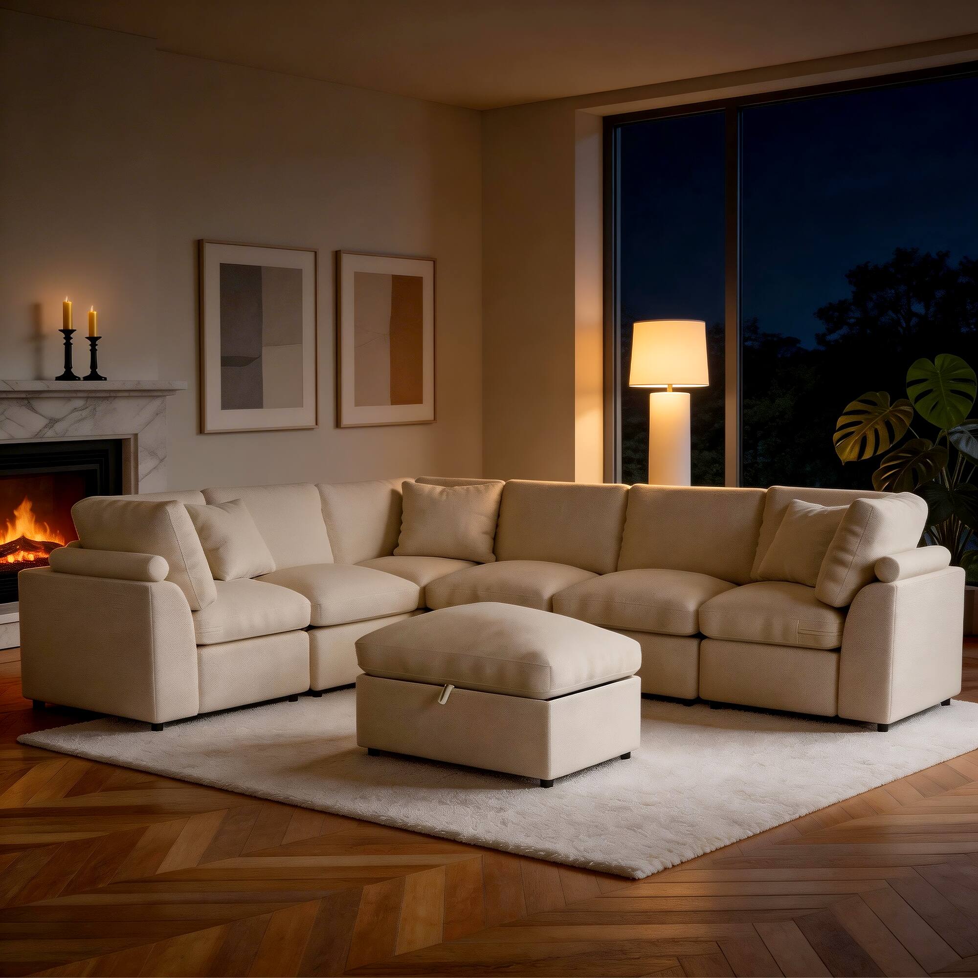 Alt View 4. KERDOM - 6-7 Seater Oversized Sectional Sofa for Big Family, Fabric Modular U Shaped Sofa Cloud Corner Couch with Storage Ottoman - Beige.