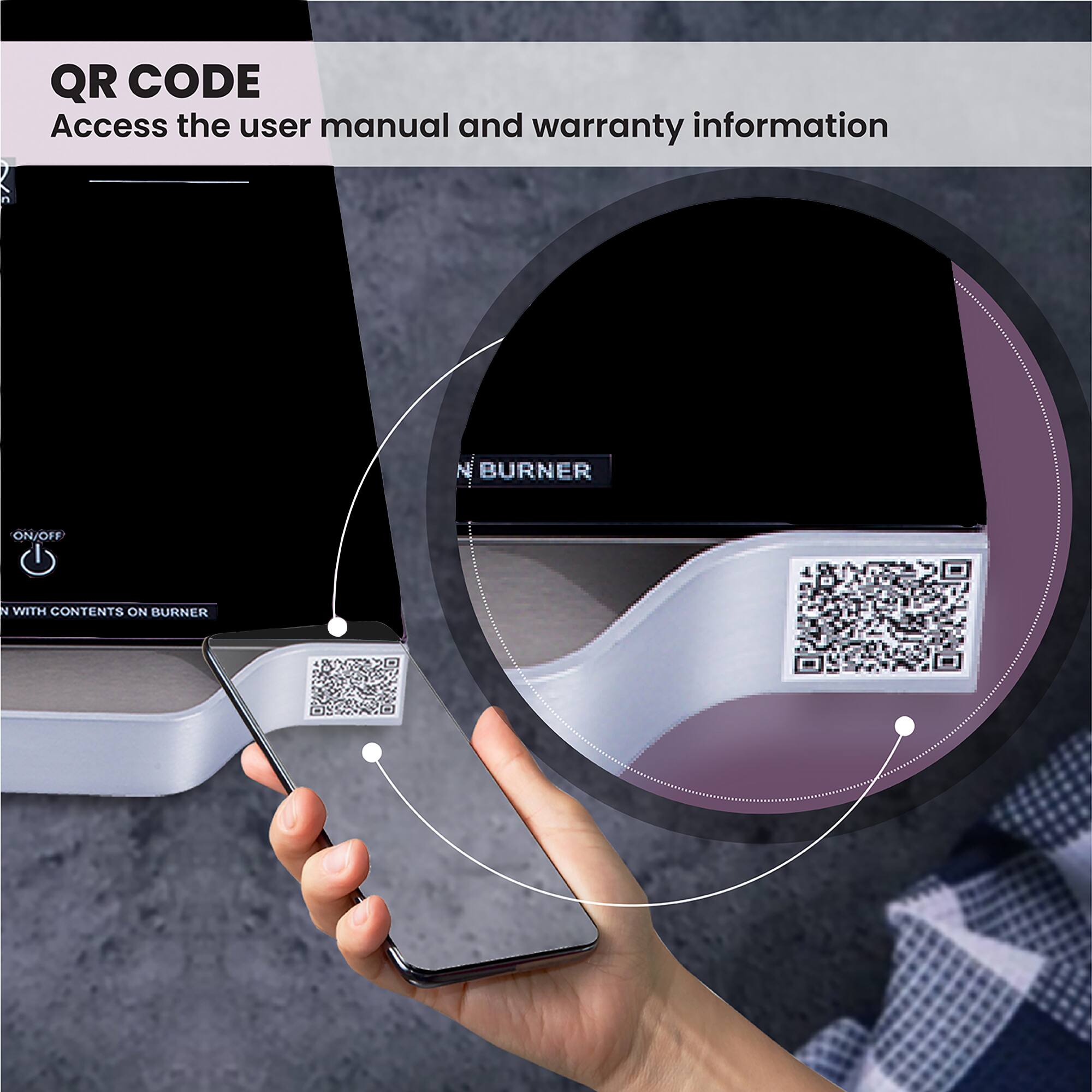 QR CODE  
Access the user manual and warranty information  

N BURNER  
ON/OFF  
WITH CONTENTS ON BURNER