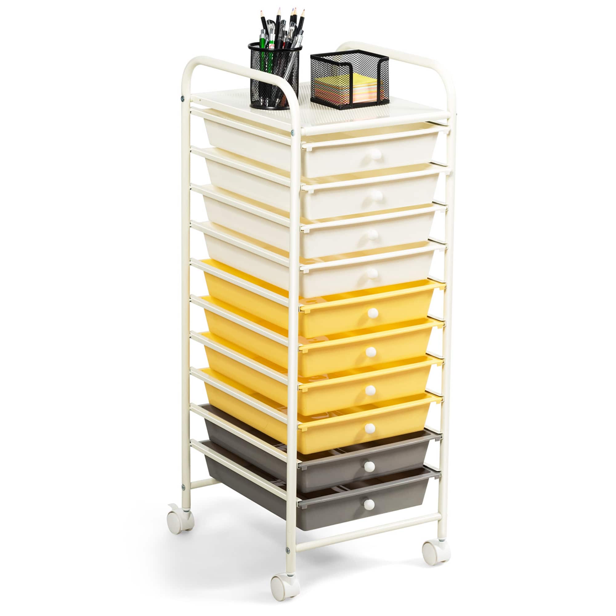Front. Costway - 10 Drawer Rolling Storage Cart Scrapbook Paper Office School Organizer - White/Gray/Beige/Yellow.