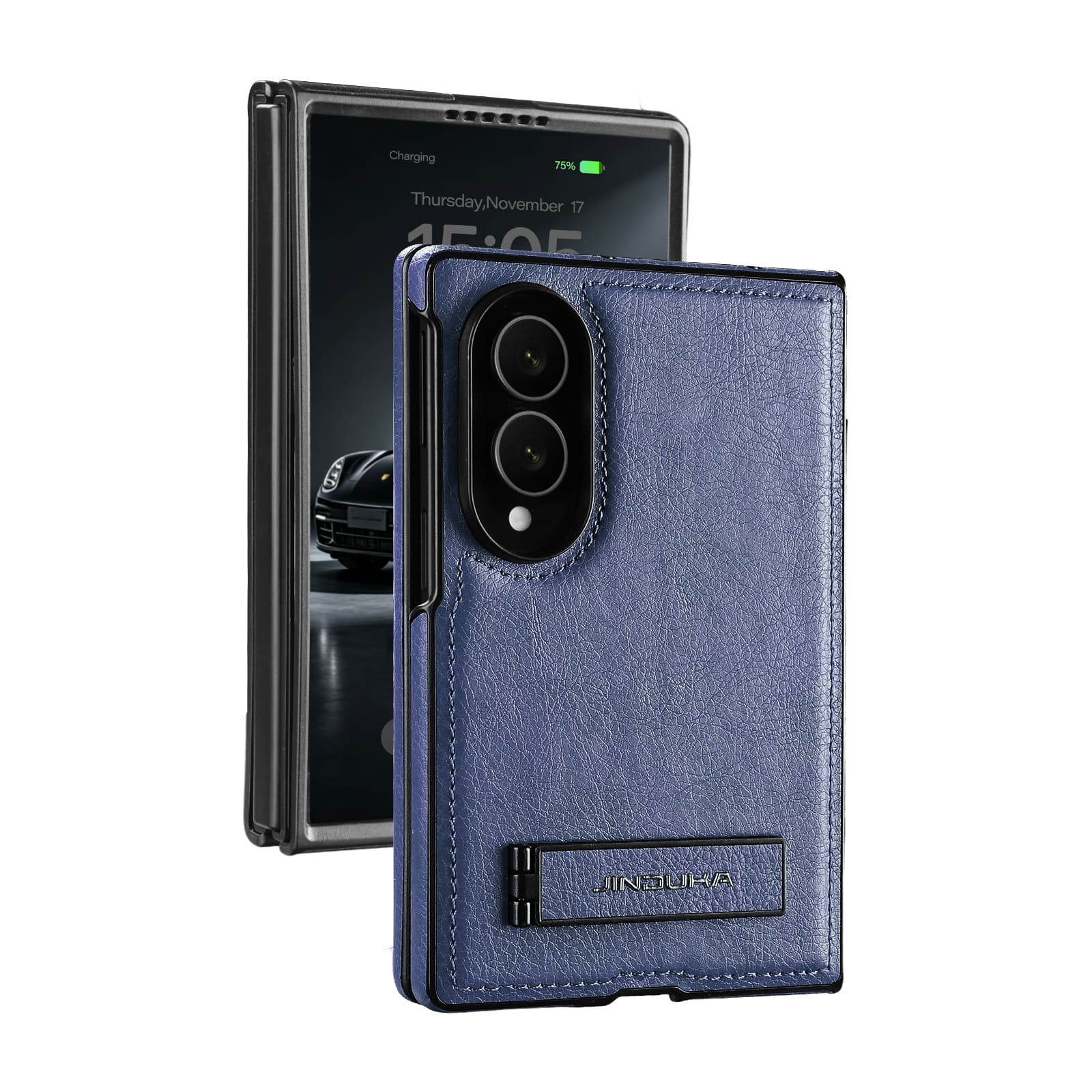 Dteck - Shockproof Case for Samsung Galaxy Z Fold8 with Adjustable Kickstand, Retro Leather Texture Rigid PC Protective Cover - Darkblue price history on PriceWatchPro