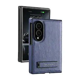 Dteck - Shockproof Case for Samsung Galaxy Z Fold8 with Adjustable Kickstand, Retro Leather Texture Rigid PC Protective Cover - Darkblue
