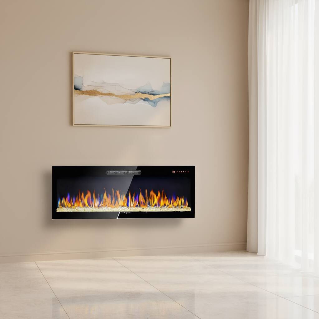 Front. AOSTIRMOTOR - 50 inch Infrared Heating Electric Fireplace Insert with Log Set and Realistic Flame.