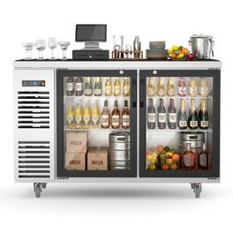 Coolski - 60 in. W 20.5 cu. ft. Commercial Under Height Back Bar Cooler Refrigerator with Glass Door - Stainless Steel